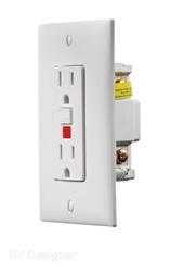 RV Designer, Receptacle RV Designer S801 Use With 125 Volt AC Grounded Two-Wire Branch Circuits (15 Amp Or 20 Amp Overcurrent Protected Systems); Ground Fault Interrupter Type; White; With Cover Plate