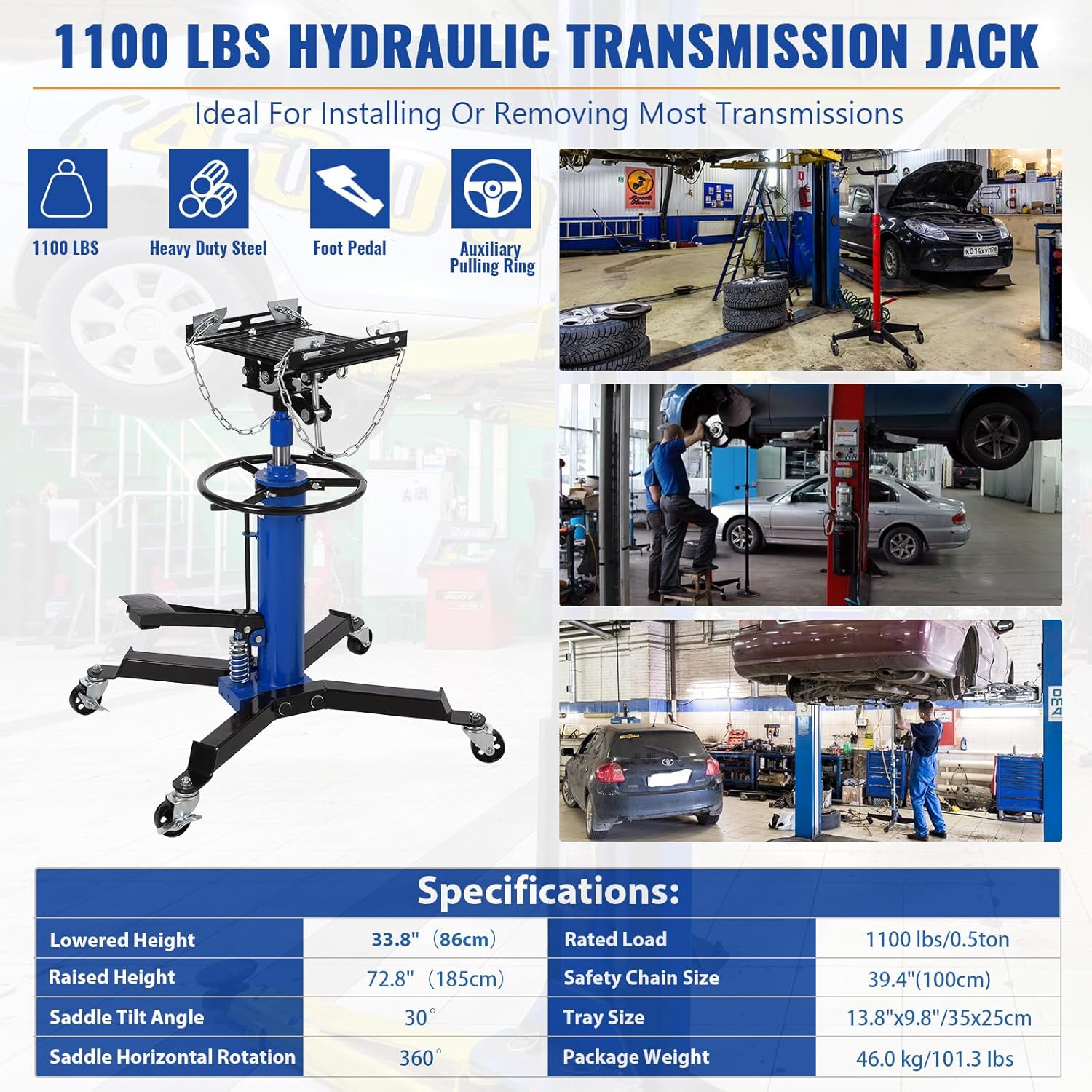 BRAND, CATEGORY, GAOMON, TRANSMISSION JACKS, GAOMON 1 Red Telescoping Transmission Jack - High Lift Transmission Jack with Foot Pedal,3/5 Ton Capacity with Foot Pedal, 360° Swivel Wheel, Garage/Shop Lift Hoist