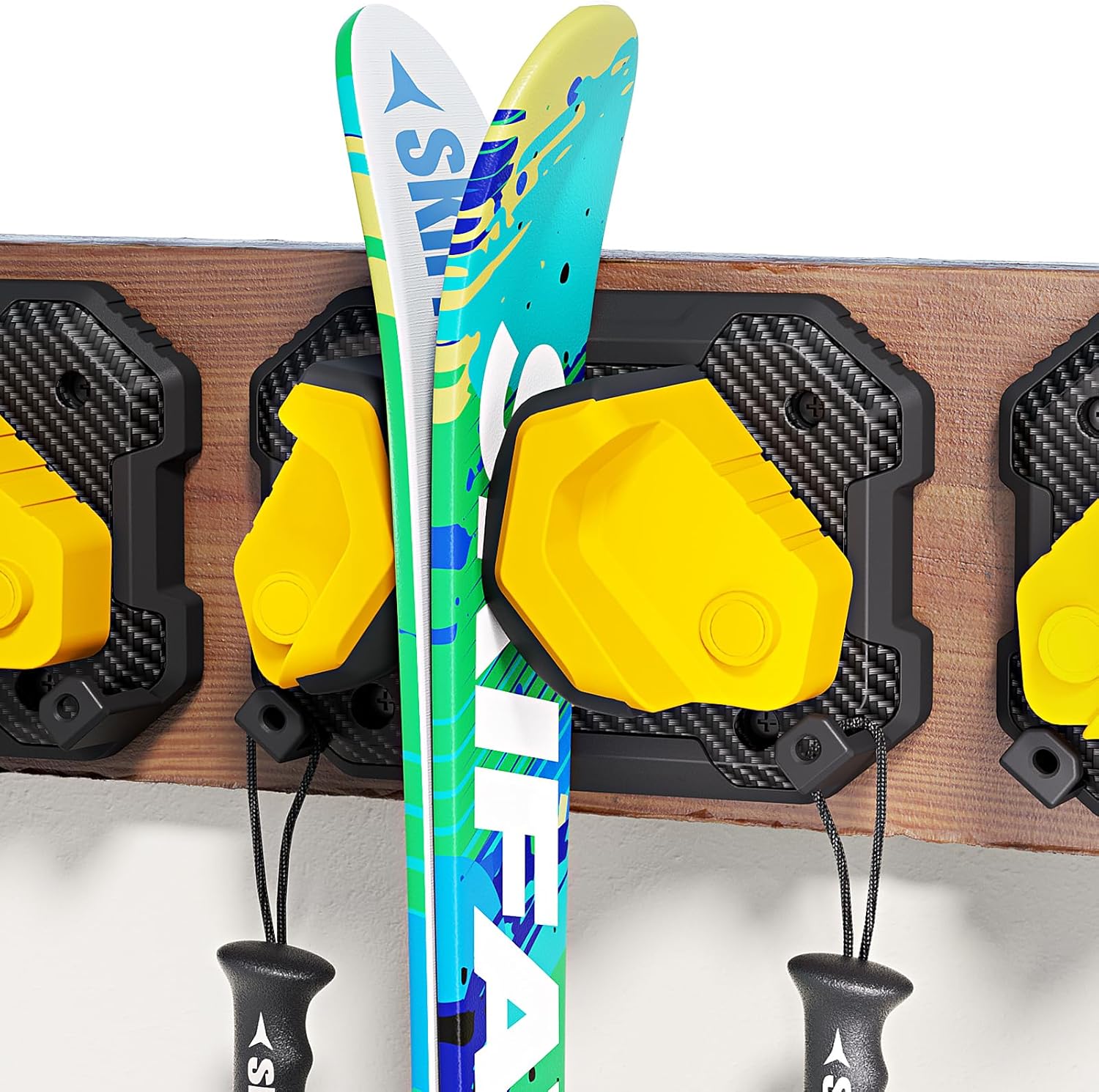 BRAND, CATEGORY, INDOOR SKI STORAGE, SKIFAVS, 1 Pack Ski and Snowboard Wall Storage Rack for Garage Wall Fits Any Ski/Snowboard Display, Green