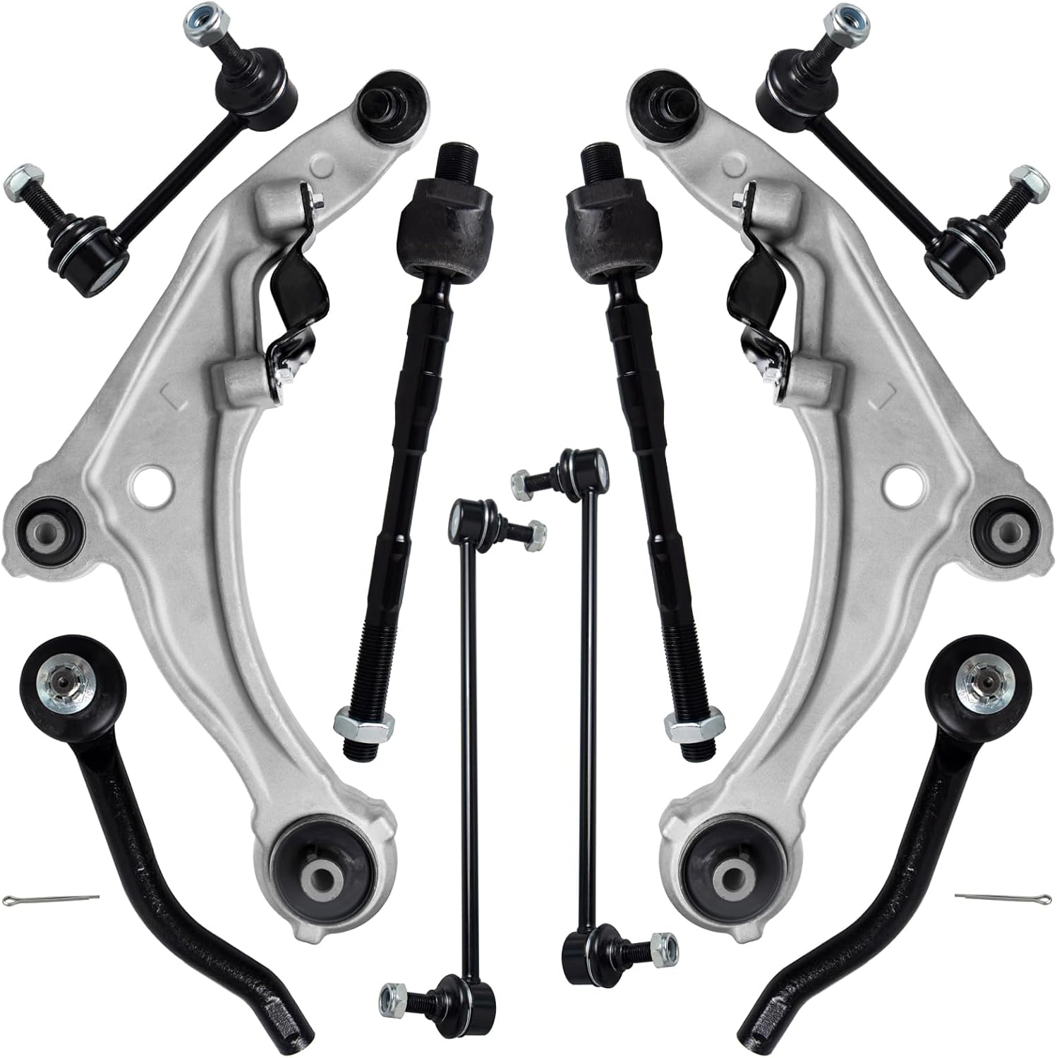 AUQDD, BRAND, CATEGORY, CONTROL ARMS, 10Pcs Front End Kit Fit For 2009-2014 Ni-ssan Maxima, 2 Lower Control Arm w/Ball Joint 4 Sway Bar Link 4 Outer & Inner Tie Rod End (# K622054 K622059 K750783 K750255 EV800770 ES800357 ES800358)