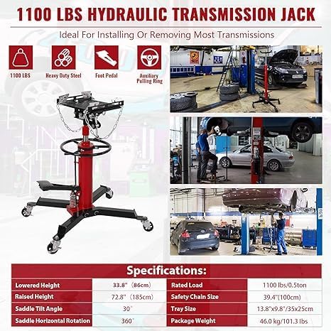 APRAFIE, BRAND, CATEGORY, TRANSMISSION JACKS, 1100 Lb Drive Jack Lift with Pedals, Lift 33.8 "to 72.8" with Rubber Pad, Adjustable Telescopic Hydraulic Drive Jack, 360° Rotating Wheel, Garage/Workshop Lift