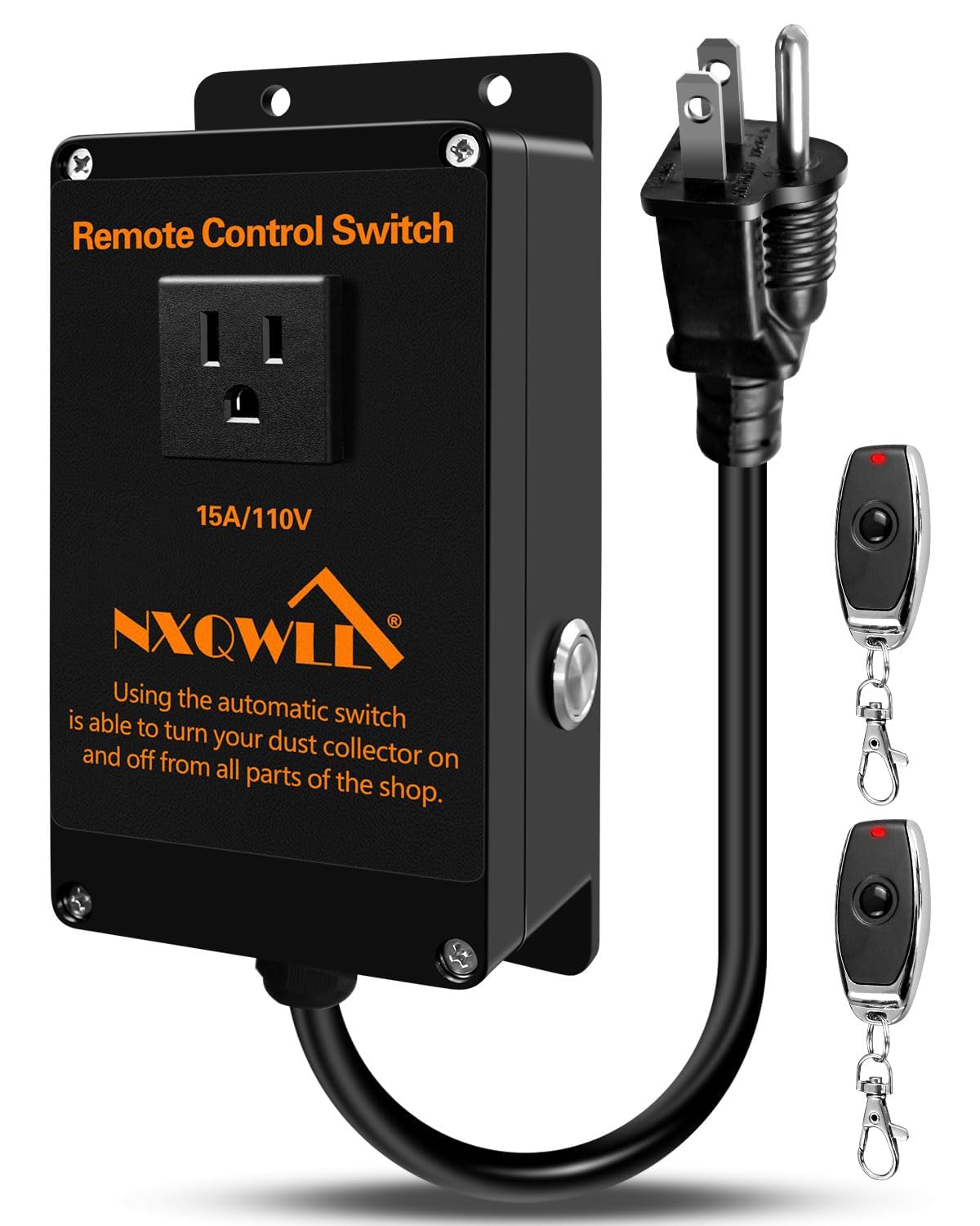 BRAND, CATEGORY, NXQWLL, OUTLET SWITCHES, 110V Wireless Remote Control, Dust Collector Starter Outlet Switch with 1.64FT Power Cord and Manual Switch, Remote Starter Switch with 2 Keys 50m Remote Control Range