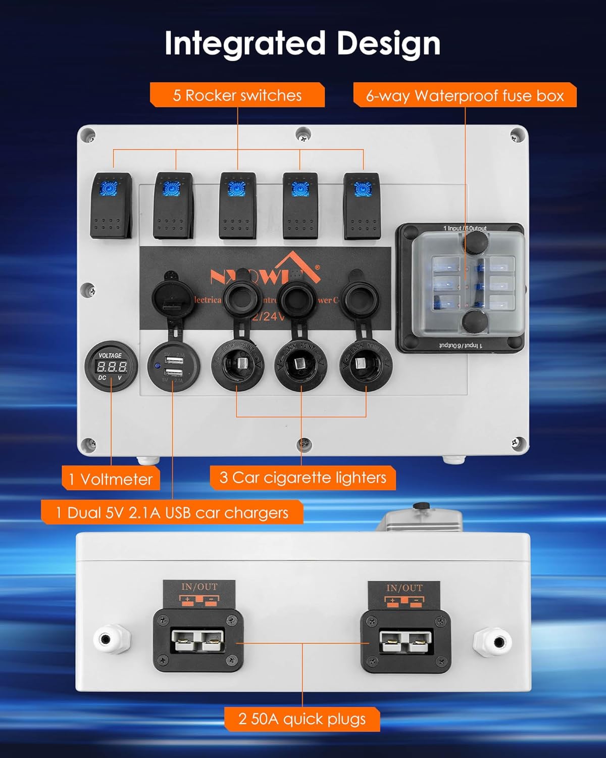 BRAND, CATEGORY, FUSE HOLDERS, NXQWLL, 12/24V Camping Electrical System Centre Battery Power Control Box, Ideal for Camper RVs Pickup Trucks 4WD Canopy Caravan, Includes Switches Fuse Box Voltmeter USB Ports Cig Socket