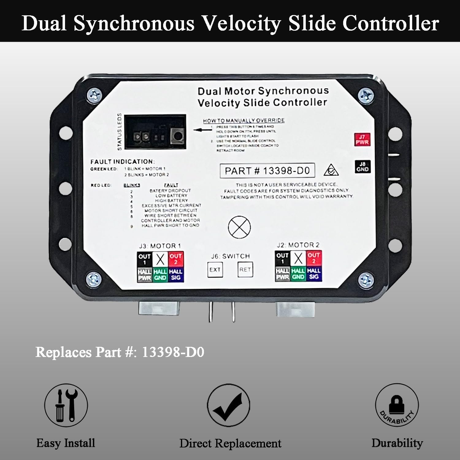 BRAND, CATEGORY, LLANNDER, PLUGS, INLETS & RECEPTACLES, 13398-DO Dual Synchronous Velocity Slide Controller Assembly for Controller V-Sync II, Compatible with Lippert in-Wall Slide-Out on RV 211852