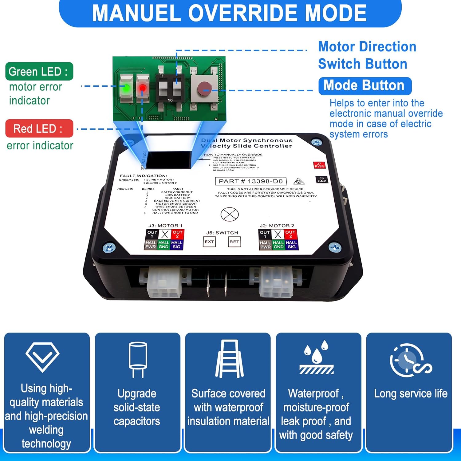 BOOST CONTROLLERS, BRAND, CATEGORY, SWTHM, Upgraded 13398-DO Dual Synchronous Velocity Slide Controller Compatible with Lippert in-Wall Slide-Out on RV，Replacement for Controller V-Sync II, Dual Drive Motor Controller Replacement 211852