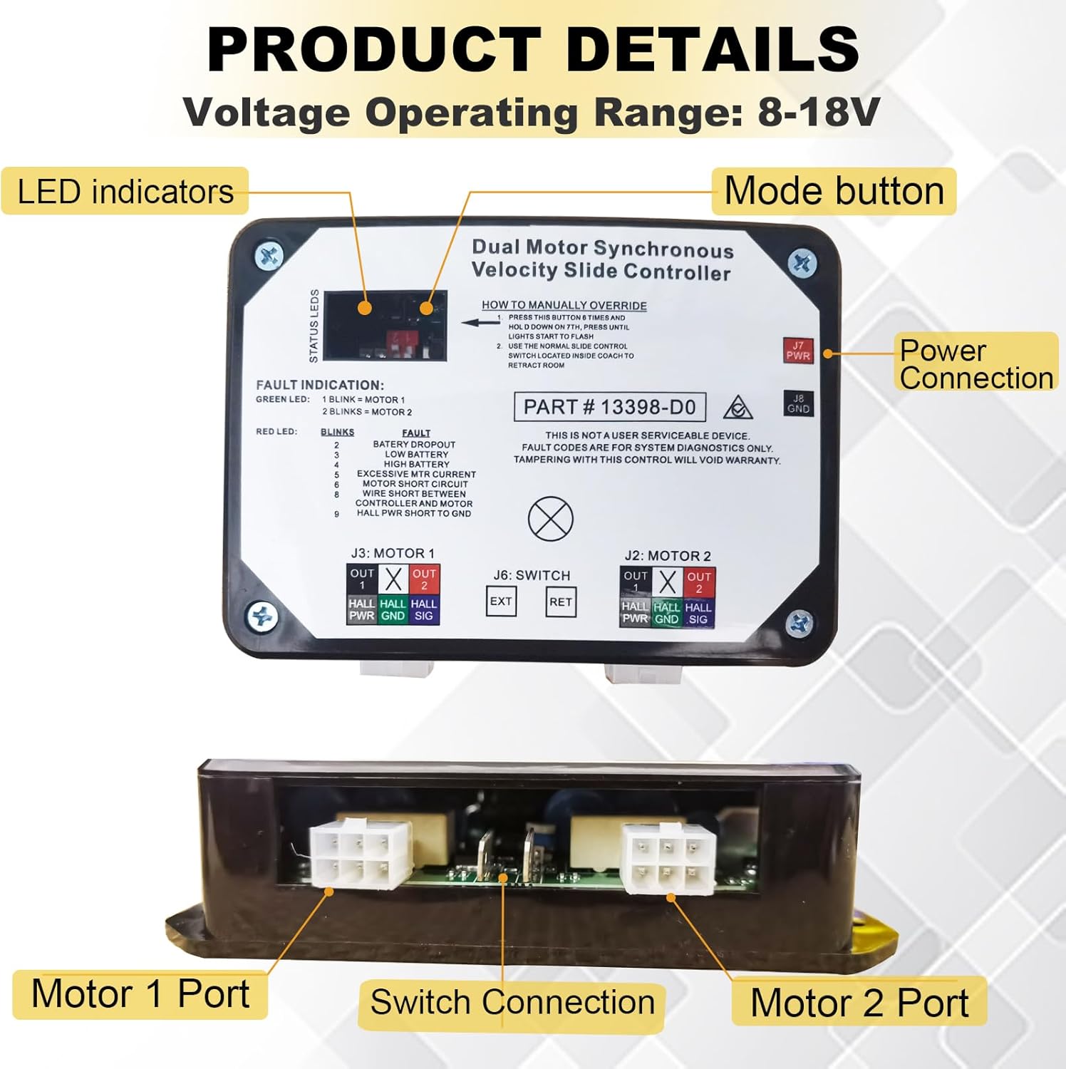 BOOST CONTROLLERS, BRAND, CATEGORY, WAWEWS, 13398-DO Dual Synchronous Velocity Slide Controller, Replacement for Controller V-Sync II ，Compatible with Lippert in-Wall Slide-Out on RV，Replaced 13398-C2 Version, Match 211852 Component.