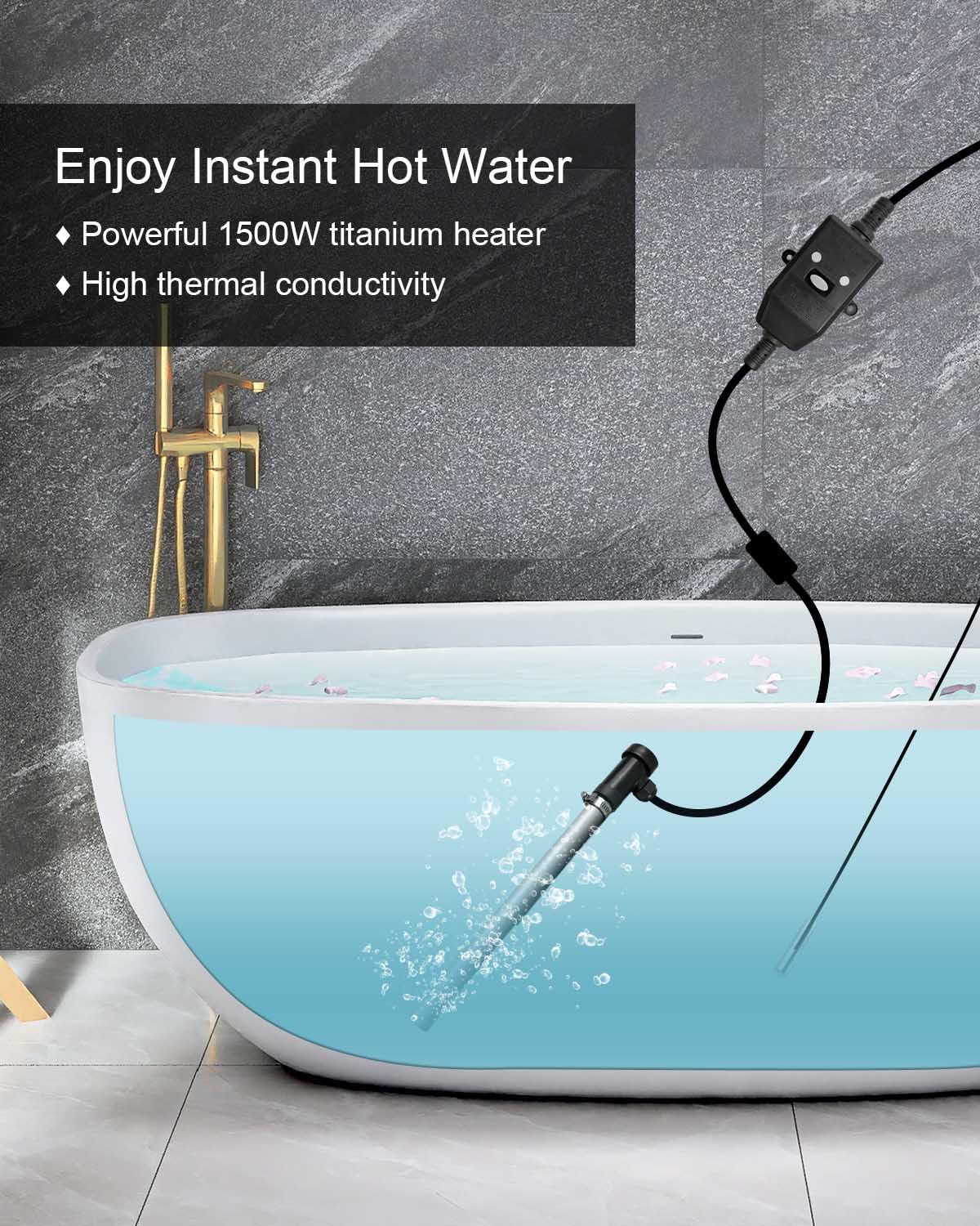 BRAND, CATEGORY, NXQWLL, POOL HEATERS, 1500W 120V Titanium Heater Assembly with Sensor, for Bathtub Pool Water Tank Cattle Trough, Submersible Hot Tub Heater, Portable Electric Heater