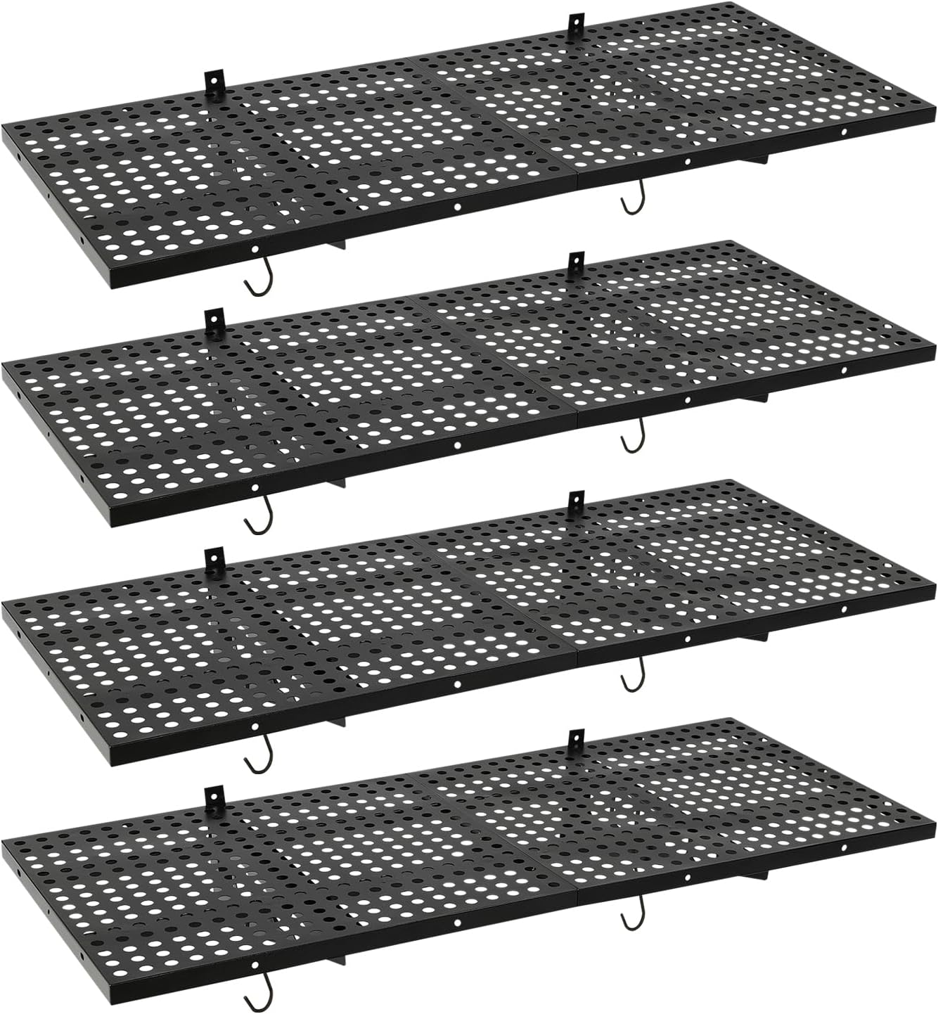 BRAND, CATEGORY, DYRABREST, STORAGE RACKS, 2-Pack 24" x 36" Garage Wall Shelf Heavy Duty Black Steel Garage Storage Rack 2 Tier Wall Mounted Floating Shelves Bike Storage Rack with 4 Hooks, 560 LBS Weight Capacity