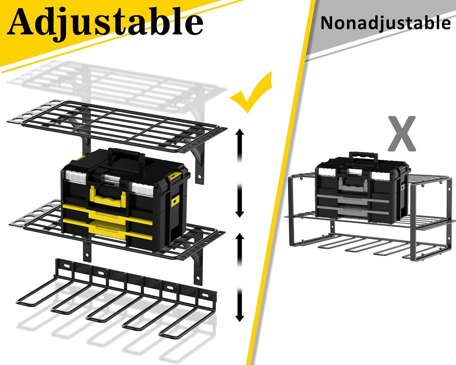 BRAND, CATEGORY, ENONCI, STORAGE RACKS, 2 Pack Adjustable Design Power Tool Organizer, Garage Storage, Garage Organization Drill Holder Wall Mount, Garage Storage, Garage Shelving Tool Organizer for Garage Pegboard Workshop