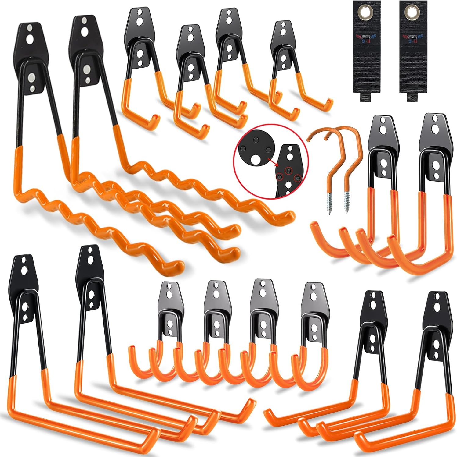 3-H, BRAND, CATEGORY, HOOKS, 3-H Garage Wall Hooks 20 Pack,Garage Hooks Heavy Duty with Extra Welding Spots,Garage Hooks for Hanging,Garage Organizer for Garden,Lawn,Yard Tools,Chairs,Ladders,WeedEater,Shovel,Blowe(Black)