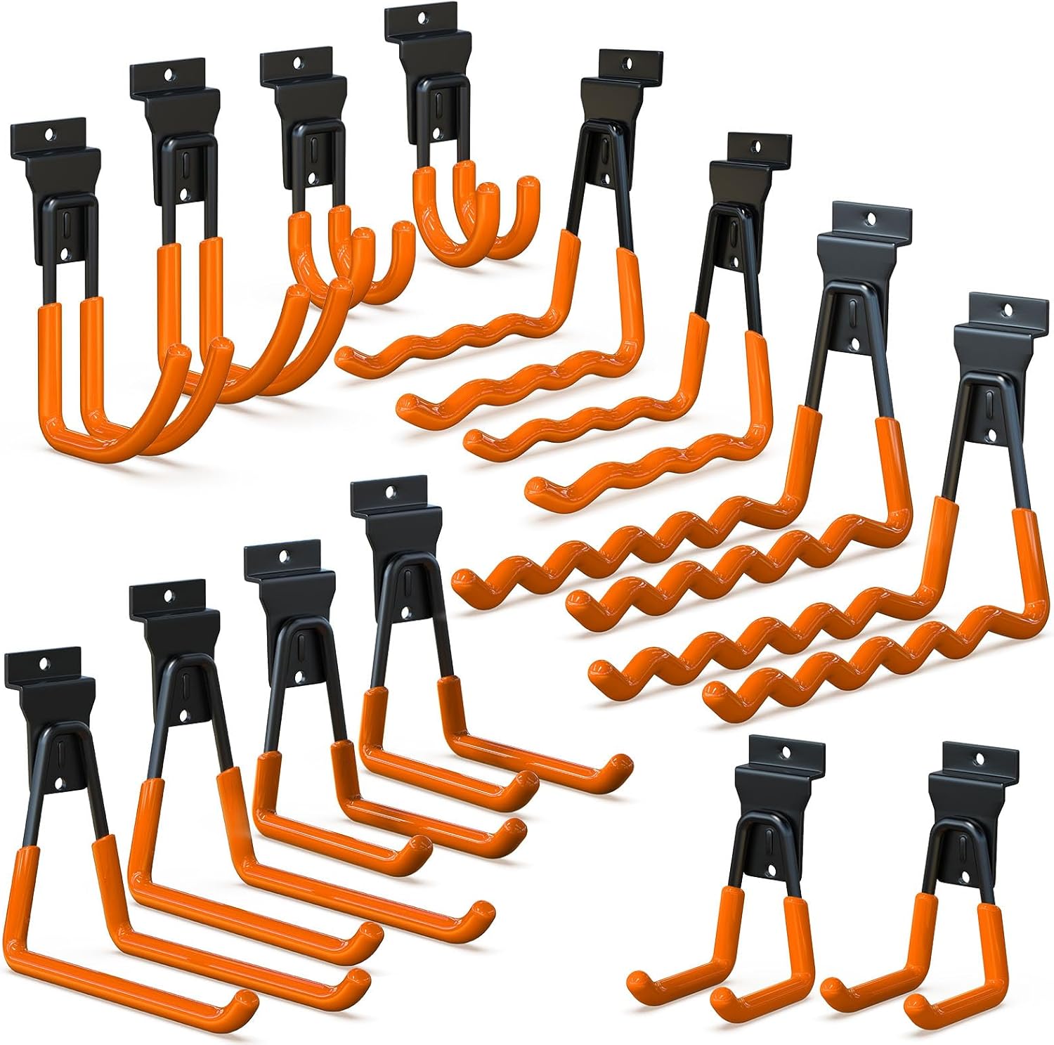 3-H, BRAND, CATEGORY, HOOKS, 3-H Slatwall Accessories 14 Pack, Slatwall Hooks & Hangers 7 Sizes, Slat Wall Hanging Hooks, Proslat Accessories for Garage Wall Panels Organzing Garden Tools Chairs Ladder(Orange)