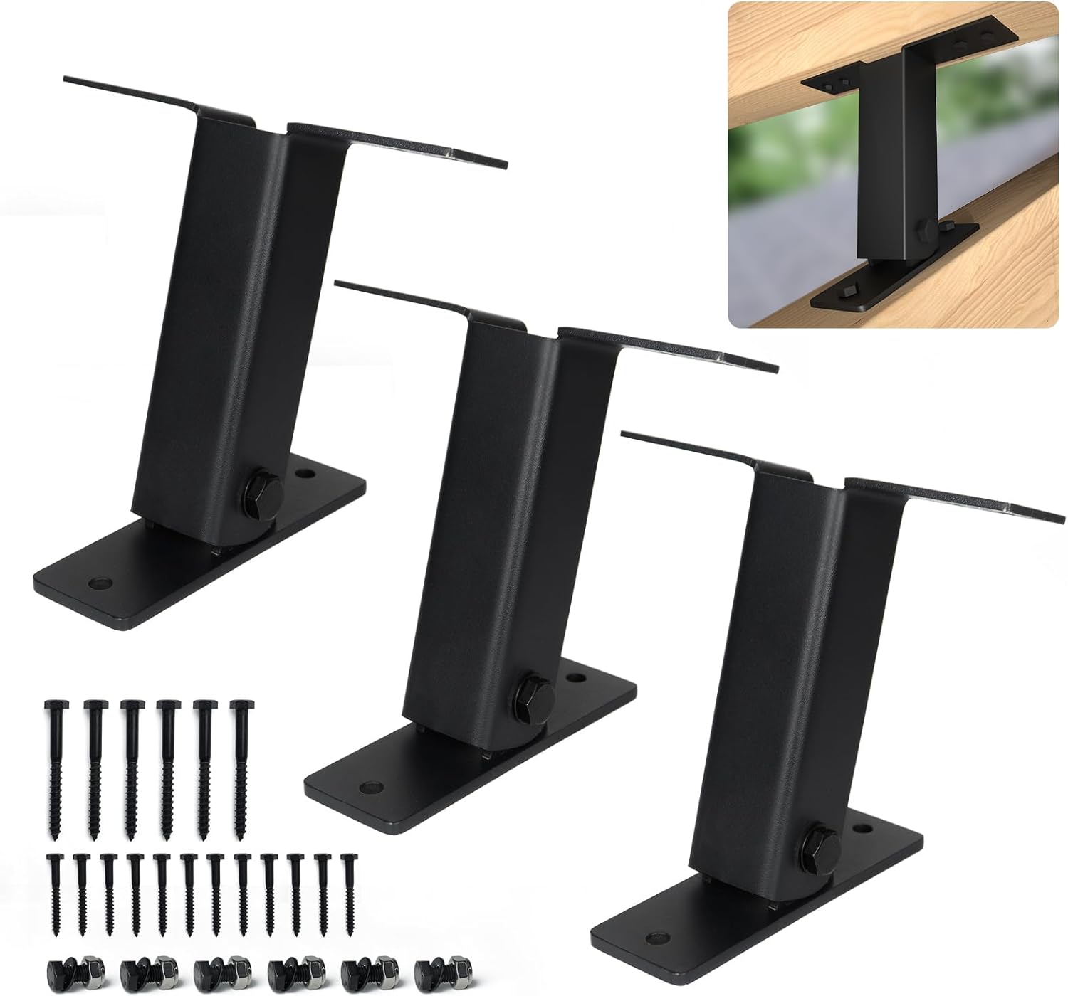 BRAND, CATEGORY, PERGOLAS, WQINJK, 3PACK Roof Riser Bracket Kit Pergola Roof Riser Beam Brackets Adjustable Pergola Roof Bracket Heavy Duty Stainless Steel 304 Black