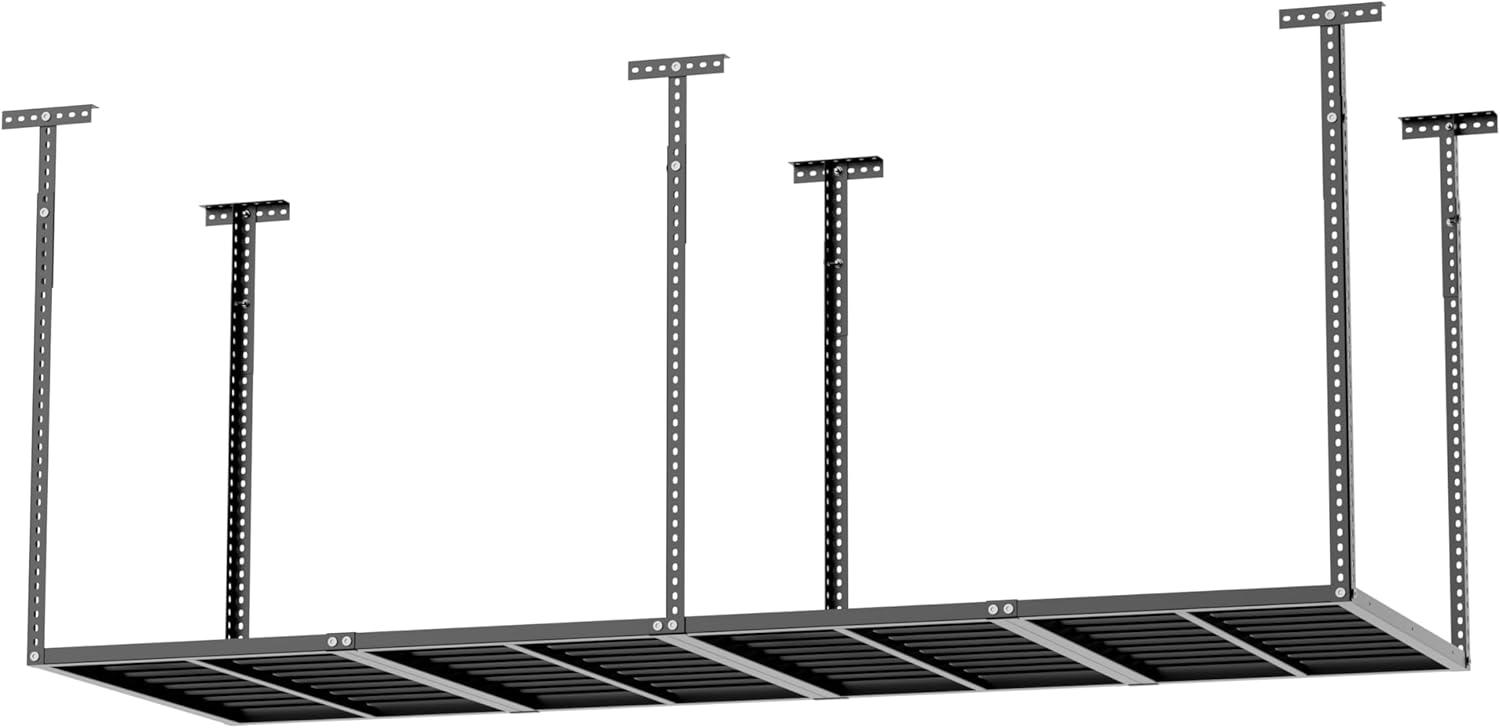 BRAND, CATEGORY, GENERIC, STORAGE RACKS, 3x8 Overhead Garage Storage Rack, Heavy Duty Adjustable Ceiling Mounted Storage Racks, 750LBS Weight Capacity, Black