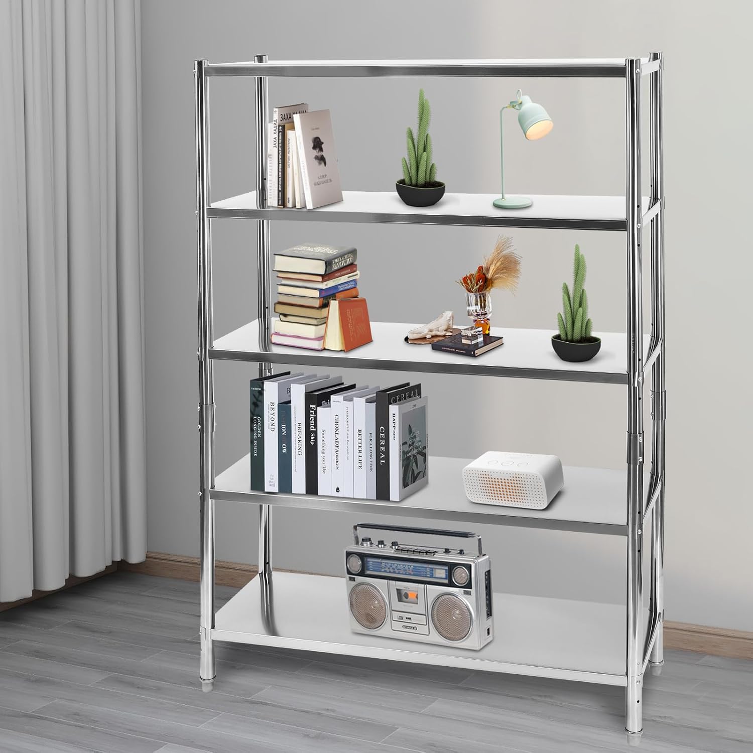 BRAND, CATEGORY, STORAGE RACKS, VINTORO, Shelving Organizer, 5 Tiers Adjustable Shelf Storage, Freestanding Heavy Duty Pantry Shelving Unit, 47.2 * 17.7 * 70.9in, for Kitchen Office Garage, Storage 132.2lbs Per Shelf