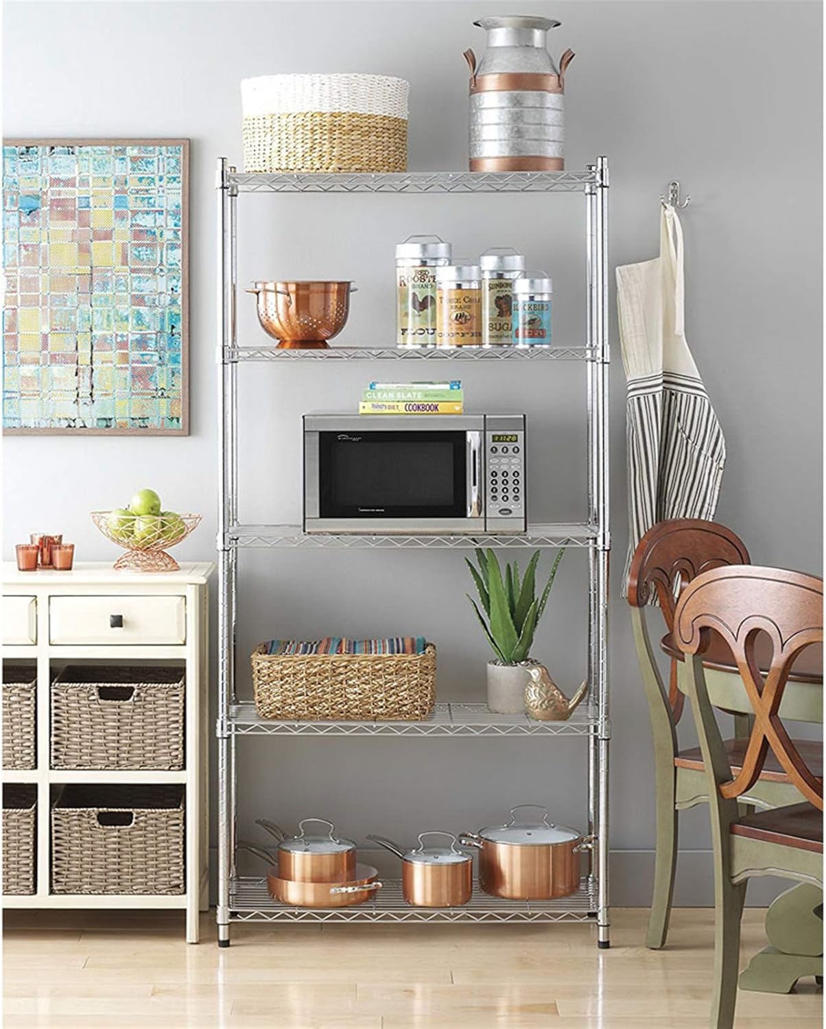 BRAND, CATEGORY, HOPEHOPE, STORAGE RACKS, 5-Tier Utility Shelving Unit Steel Organizer Wire Rack for Home,Kitchen,Office,Storage Shelving Unit, Storage Shelves, Standing Shelf Units for Garage,Balcony, Freestanding Narrow Bookshelf & Bookcase