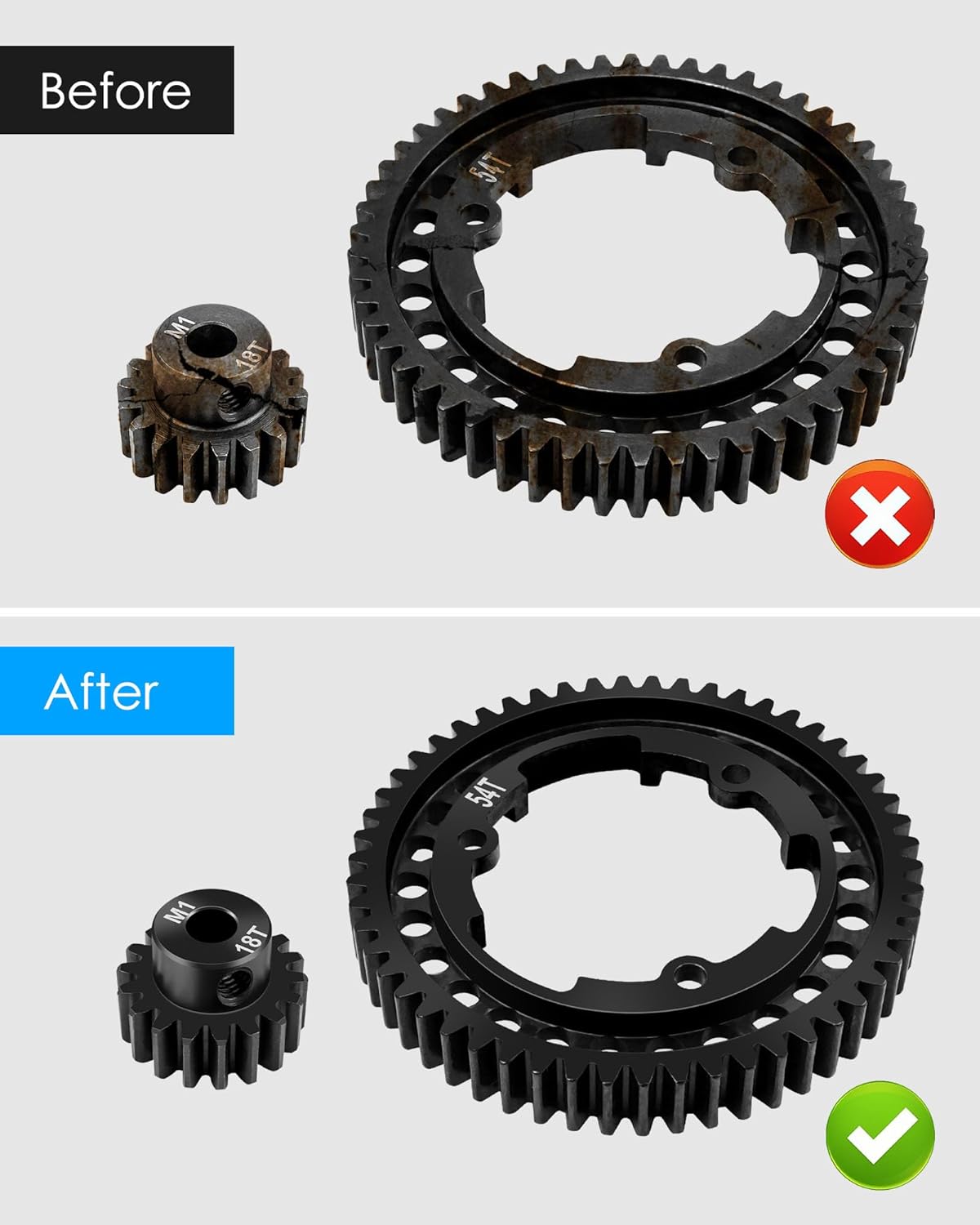 BRAND, CATEGORY, GEARS, NXQWLL, 54T 1 Mod Hardened Steel Spur Gear with 18T Motor Pinion Gear Compatible with Traxxas 1/5 X-Maxx 1/7 XO-1 1/10 Maxx 1/10 E-REVO 2.0 VXL, Replace 6449