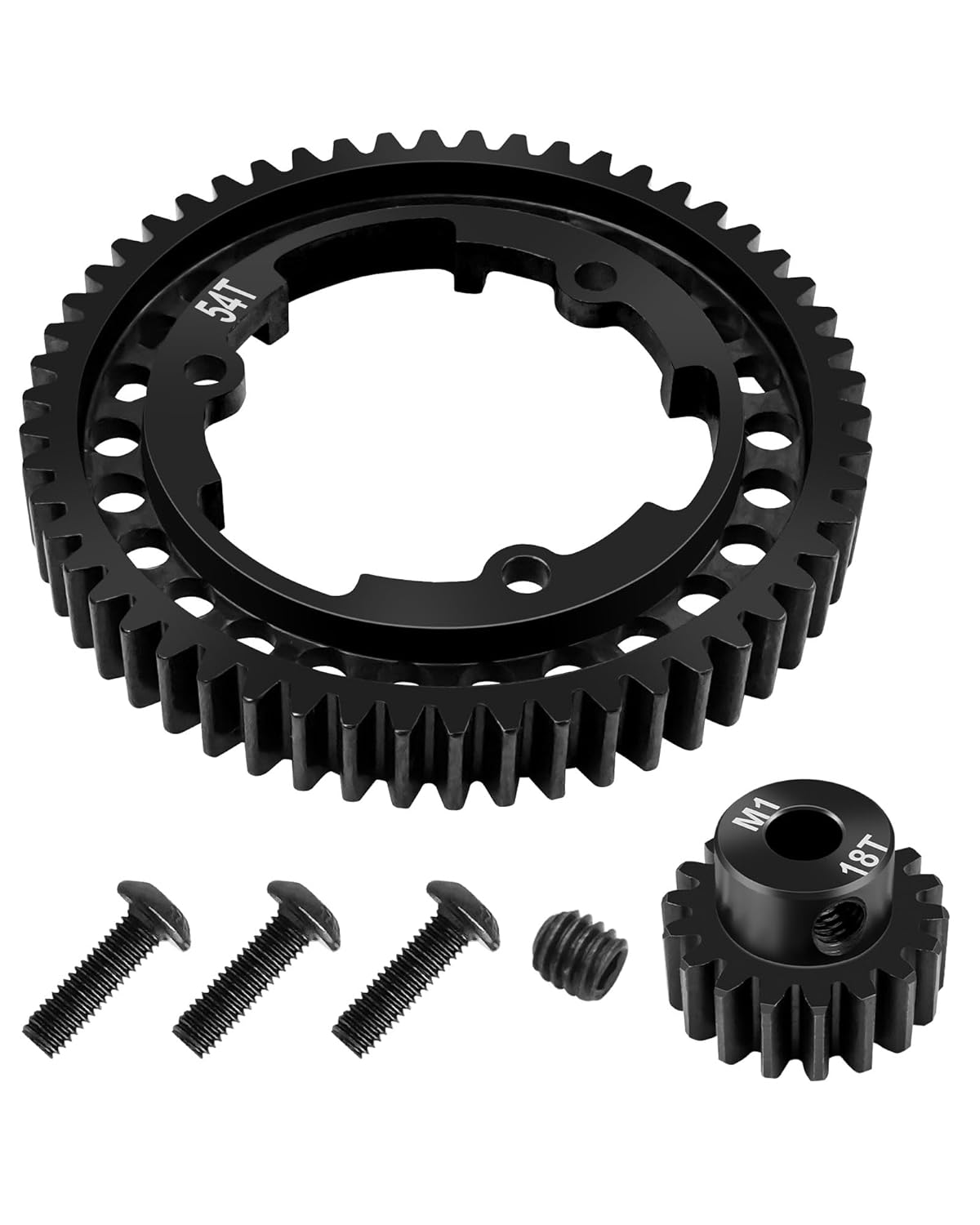 BRAND, CATEGORY, GEARS, NXQWLL, 54T 1 Mod Hardened Steel Spur Gear with 18T Motor Pinion Gear Compatible with Traxxas 1/5 X-Maxx 1/7 XO-1 1/10 Maxx 1/10 E-REVO 2.0 VXL, Replace 6449