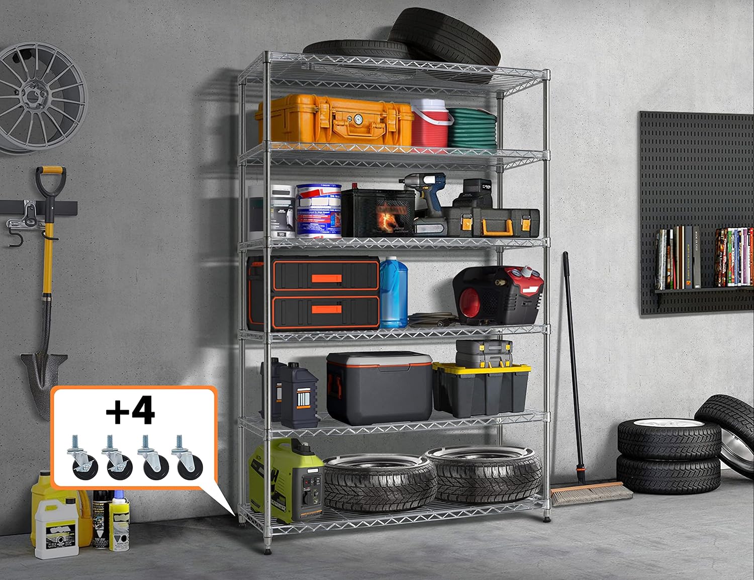 BRAND, CAPACMKSEH, CATEGORY, UTILITY SHELVES, 72" Storage Shelves Heavy Duty Shelving Loads 500/2100Lbs, 6 Tier Metal Shelving Storage Utility Shelf Rack, Wide Garage Shelving, Adjustable Garage Storage Shelves for Garage Basement Warehouse