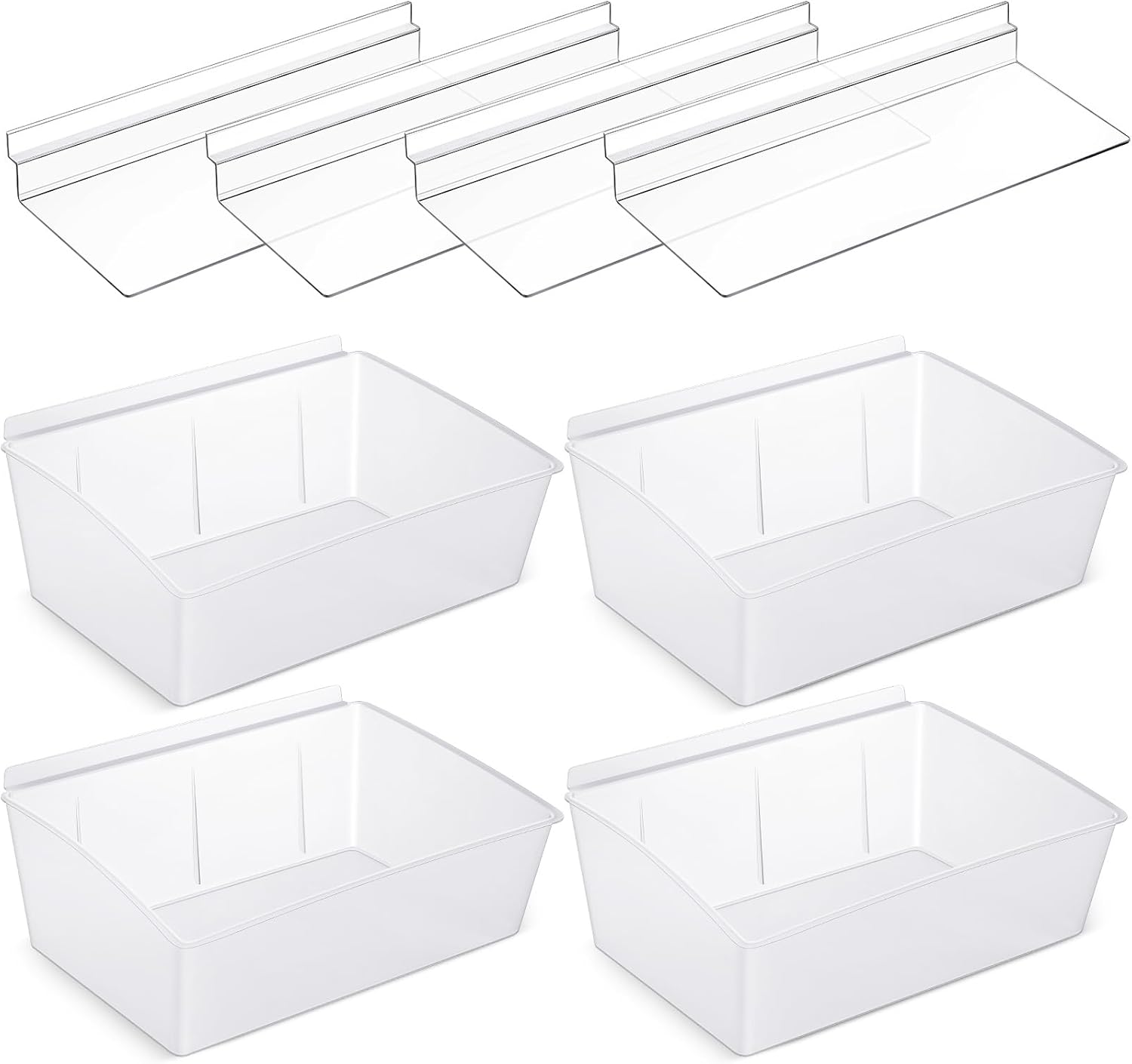 BARYDAT, BRAND, CATEGORY, STORAGE RACKS, 8 Pcs Plastic Slatwall Bins Set, Plastic Slatwall Shelves and Slatwall Storage Bins for Slatwall Organizer Slatwall Containers Garage Accessories for Organizer Garage Storage Room Tool Shed