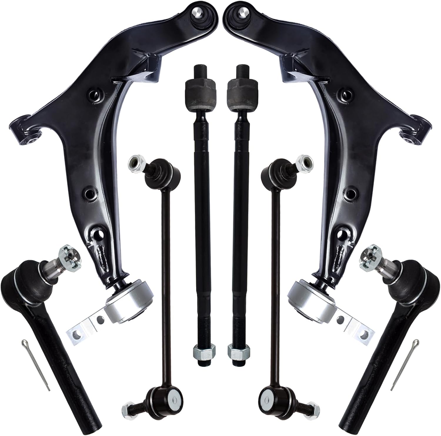 AUQDD, BRAND, CATEGORY, CONTROL ARMS, 8Pcs Front End Suspension Kit Fit For 2004-2009 Ni-ssan Quest, 2 Lower Control Arm w/Ball Joint 2 Sway Bar Link 4 Outer & Inner Tie Rod End (# K620560 K620561 K80255 K80256 EV800227 ES800404)