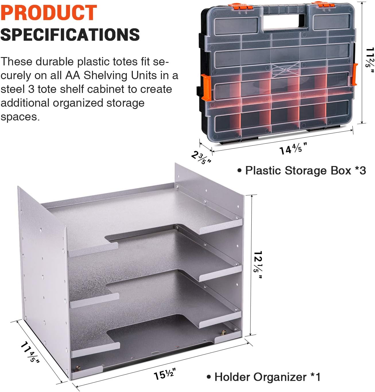 AA PRODUCTS INC., BRAND, CATEGORY, STORAGE RACKS, AA Products Inc. P-SH-Tote Shelf Kit for Van Shelving Storage, 3 Plastic Storage Box w/ 1 Set Organizer Holder for Small Parts, Screws and Hardwares