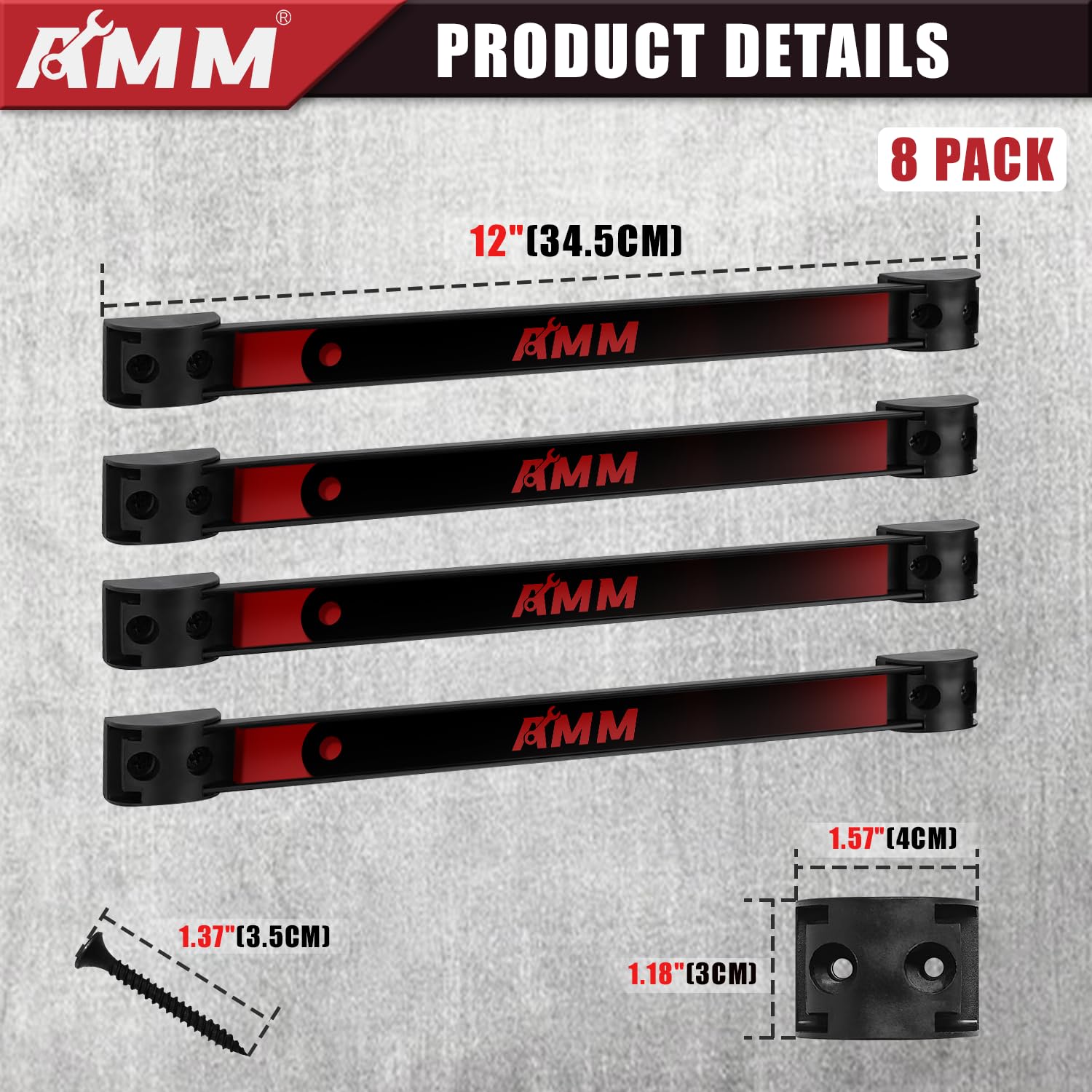 AMM, BRAND, CATEGORY, STORAGE RACKS, AMM 8PCS Magnetic Tool Holder Strip, 12" Heavy Duty Tool Organizer Magnetic Strip with Mounting Screws, Tool Magnet Bar for Tool Storage, Garage Organization