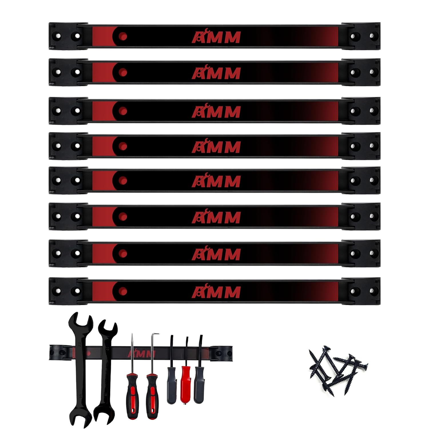 AMM, BRAND, CATEGORY, STORAGE RACKS, AMM 8PCS Magnetic Tool Holder Strip, 12" Heavy Duty Tool Organizer Magnetic Strip with Mounting Screws, Tool Magnet Bar for Tool Storage, Garage Organization