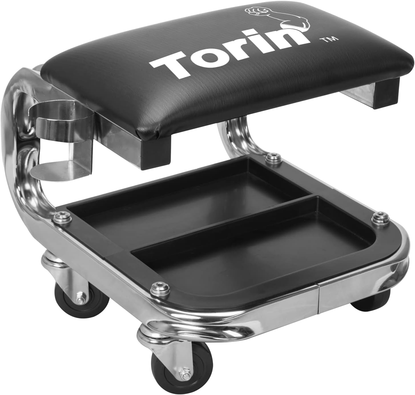 BRAND, CATEGORY, CREEPERS, TORIN, AR7451B Torin Heavy Duty Rolling Creeper Garage/Shop Seat: Padded Mechanic Stool with Tool Tray Storage and Cup Holder, Black