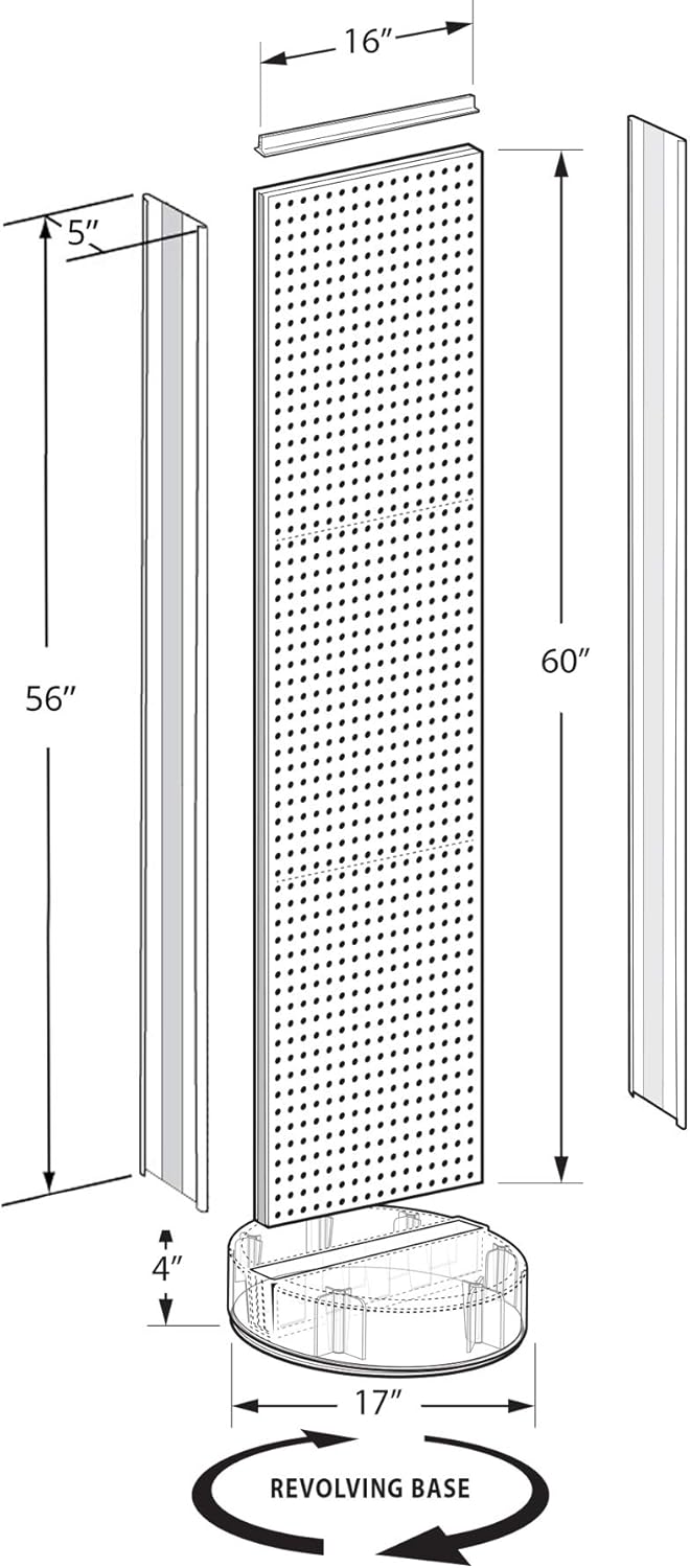 AZAR, BRAND, CATEGORY, HOOKS, Azar Displays 700788-PUR TWO-SIDED PEGBOARD FLOOR DISPLAY W/C-CHANNEL SIDES ON REVOLVING ROUND STUDIO BASE. PANEL SIZE: 16"W X 60"H