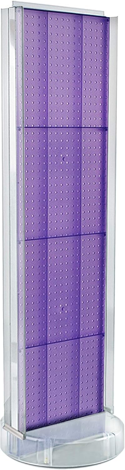 AZAR, BRAND, CATEGORY, HOOKS, Azar Displays 700788-PUR TWO-SIDED PEGBOARD FLOOR DISPLAY W/C-CHANNEL SIDES ON REVOLVING ROUND STUDIO BASE. PANEL SIZE: 16"W X 60"H