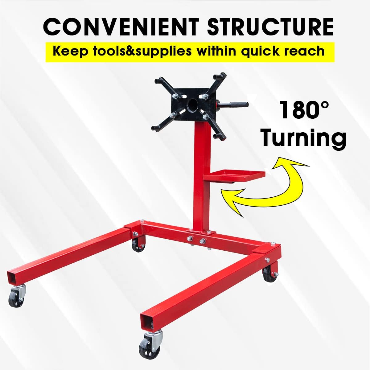 BIG RED, BRAND, CATEGORY, ENGINE HOISTS & STANDS, BIG RED AT25002R Torin Rotating Engine Stand: Removable Oil Pan and Magnetic Tray, Turbine Turntable, 2 Brake Caster Lockable Wheels, 1,000 Lbs Capacity