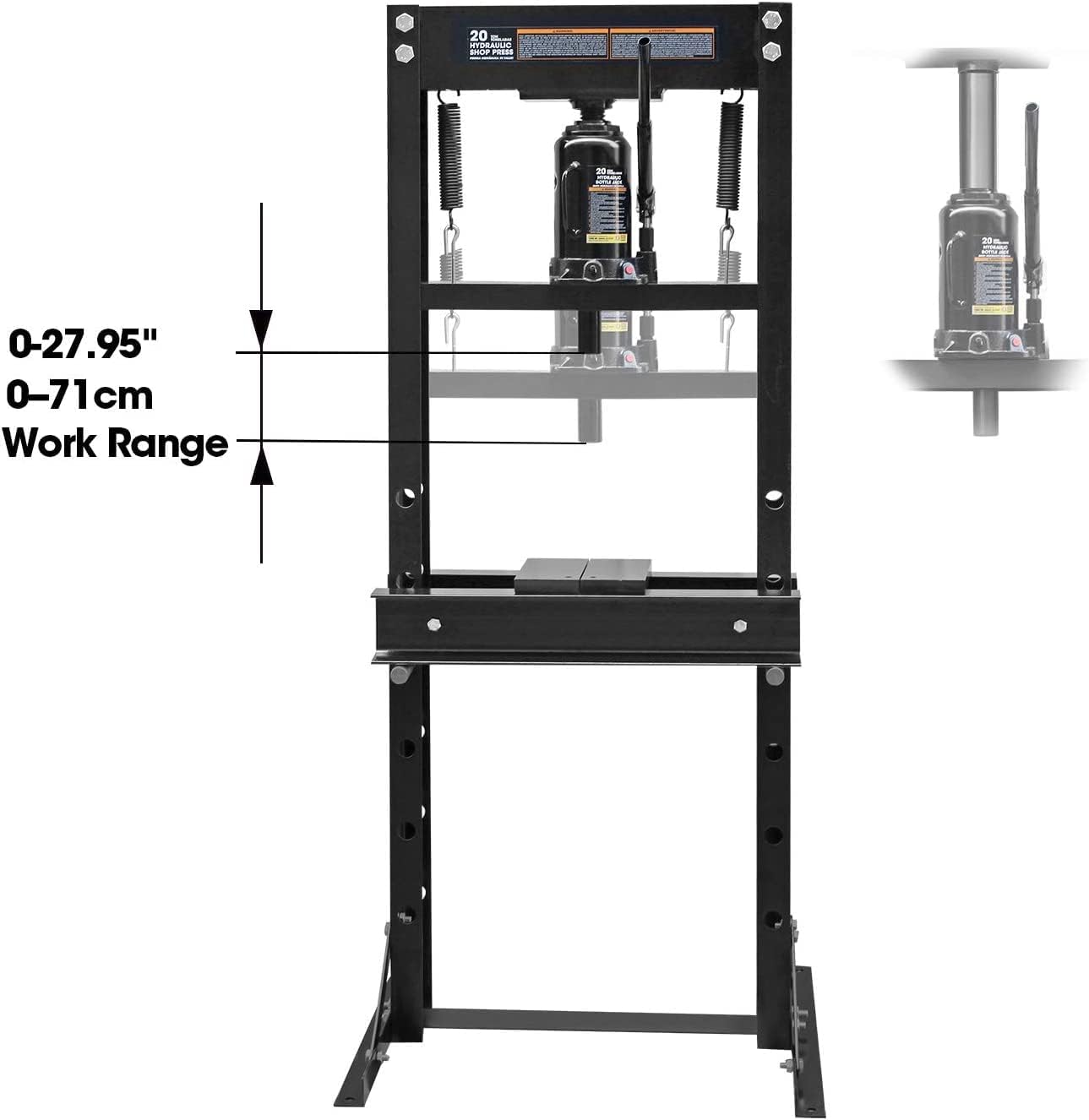 BRAND, CATEGORY, FLOOR JACKS, TORIN, Torin ATY20011B Steel H-Frame Hydraulic Garage/Shop Floor Press with Stamping Plates, 20 Ton (40,000 lb) Capacity, Black