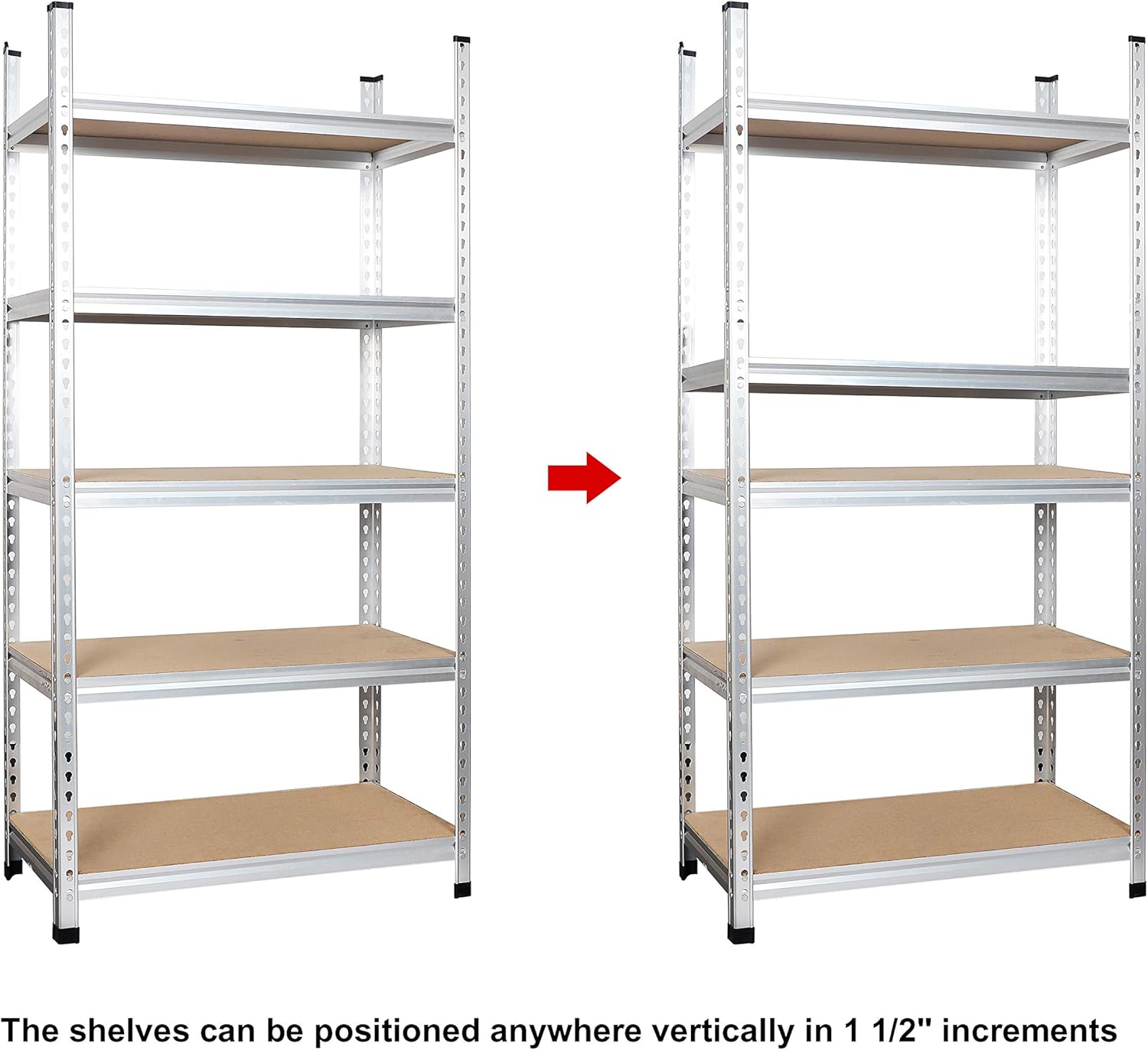 BASICS, BRAND, CATEGORY, STORAGE RACKS, Basics 5 tier, Medium Duty Storage Shelving Double Post Press Board Shelf, Aluminum, 48 x 18 x 72