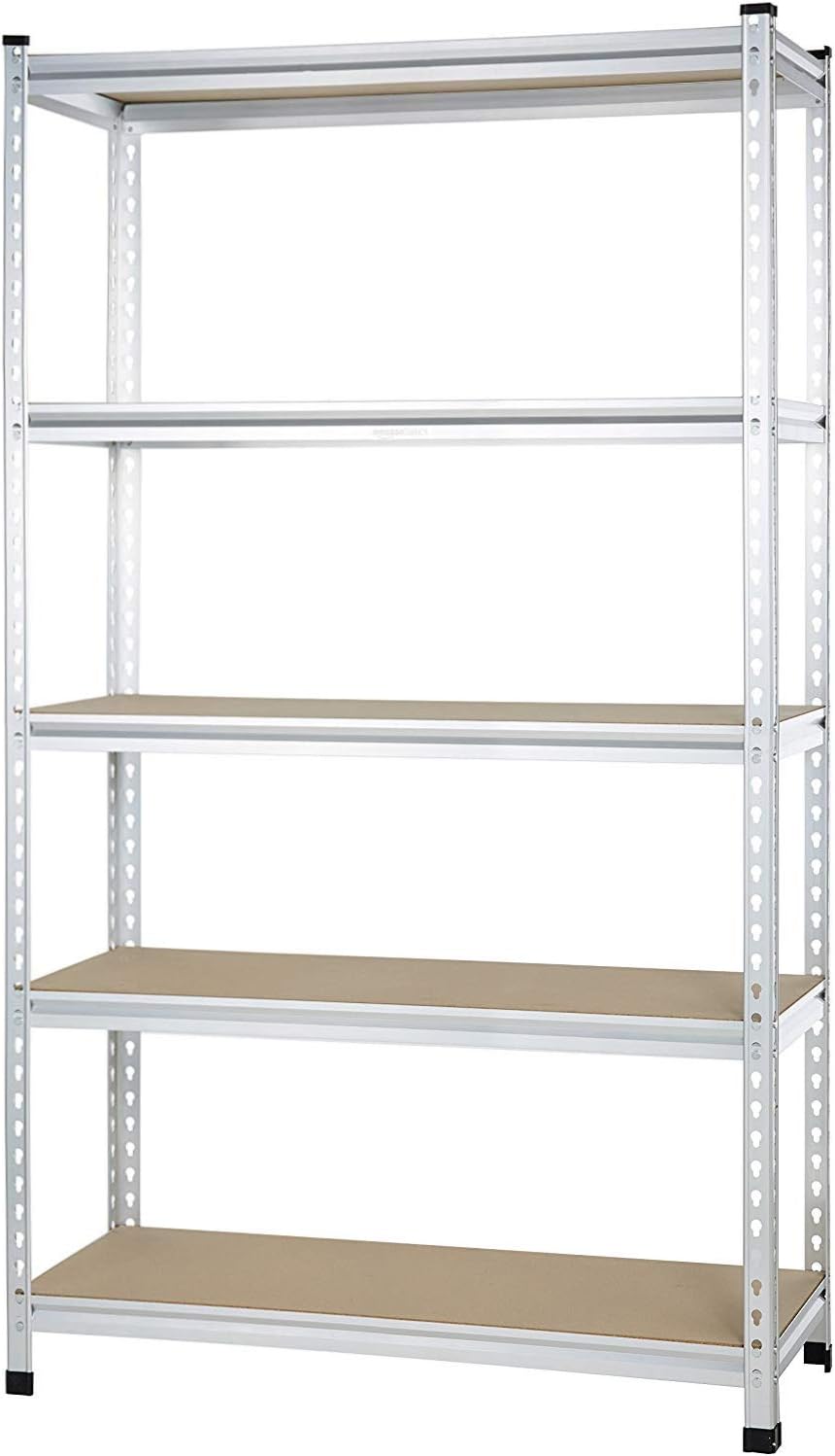 BASICS, BRAND, CATEGORY, STORAGE RACKS, Basics 5 tier, Medium Duty Storage Shelving Double Post Press Board Shelf, Aluminum, 48 x 18 x 72