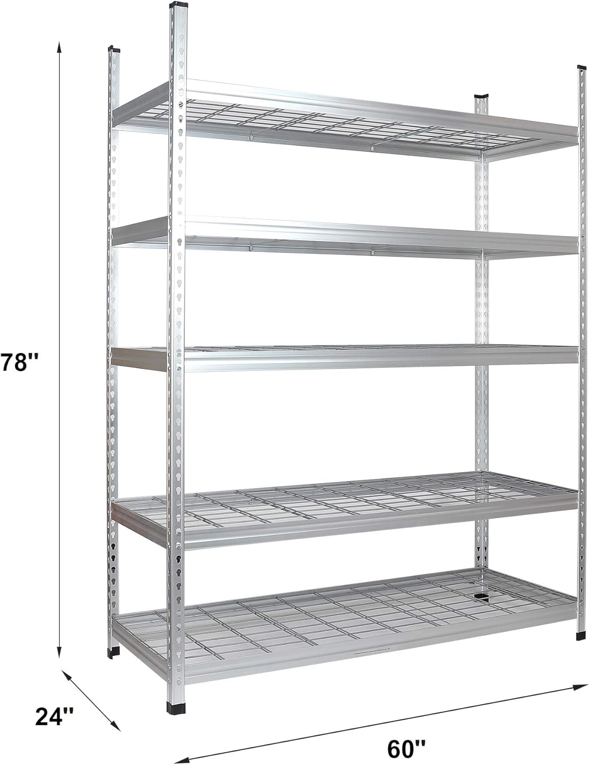 BASICS, BRAND, CATEGORY, STORAGE RACKS, Basics Heavy Duty Storage Shelving Unit, Double Post, 5 Shelf, High-Grade Aluminum, Silver, 60 x 24 x 78 Inch