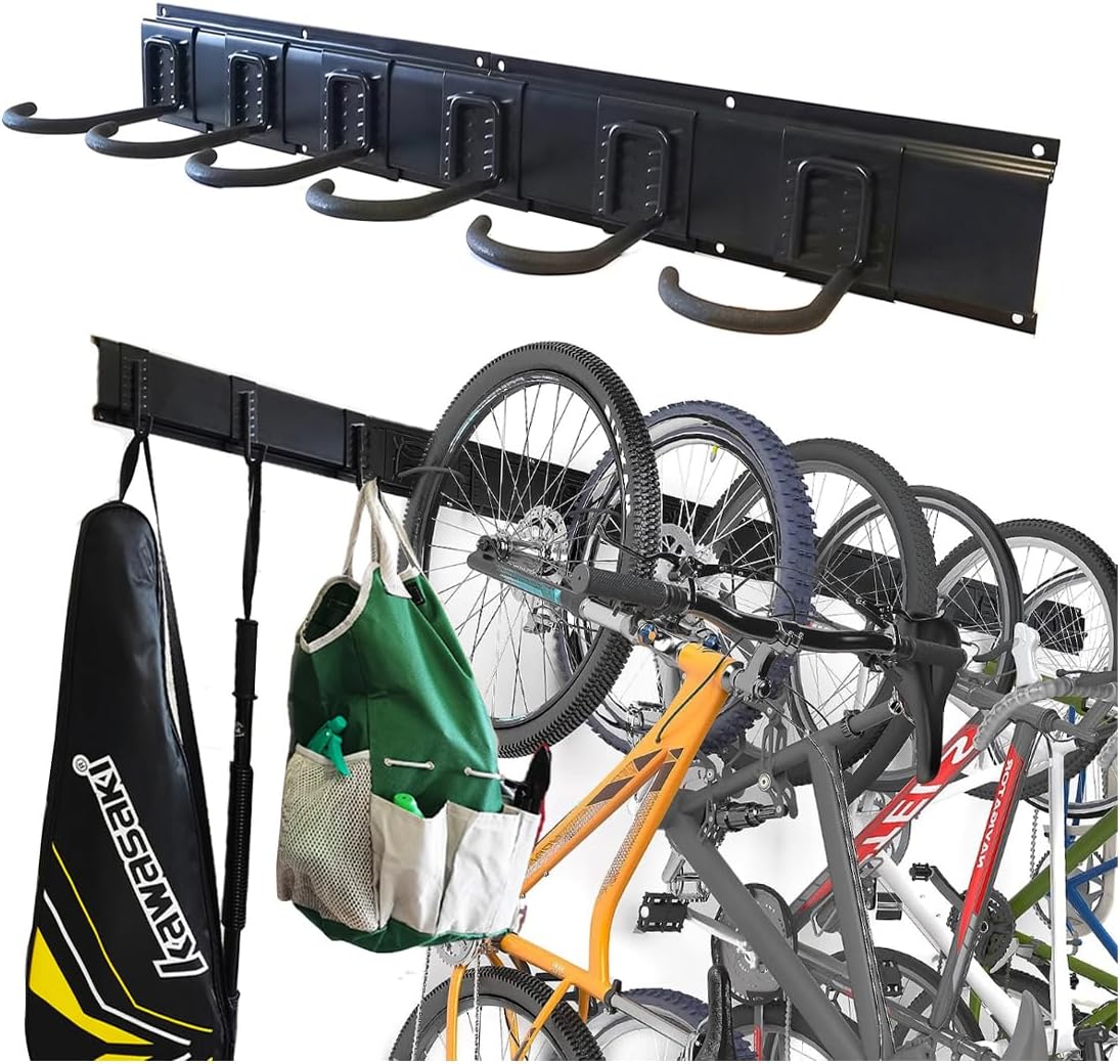 ATOOLA, BRAND, CATEGORY, HOOKS, Bike Racks, Garage Bike Hanger Wall Mounted, Vertical Bicycle Storage Rack, Adjustable Bike Storage Hanger, Heavy Duty Garage Bike Organizer with 3 Panels and 6 Bike Hooks