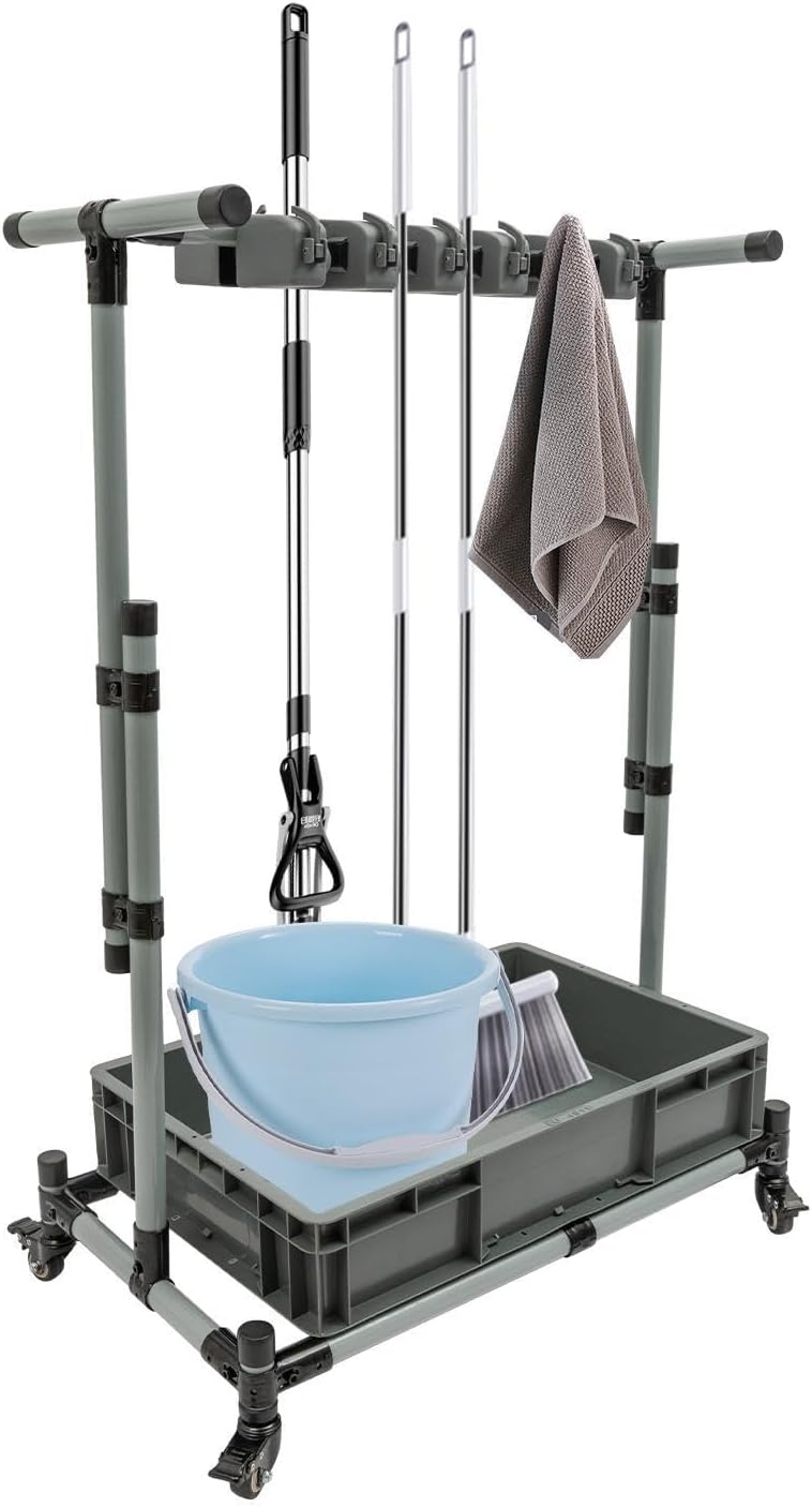 BRAND, CATEGORY, LUOSHALIYA, STORAGE RACKS, Broom and Mop Holder, Movable Floor-Mounted Broom Closet Standing Cleaning Tool Cart Storage for Hotels, Schools, Garages, Property Companies, Homes, Toilets, Bathrooms, Utility Rooms