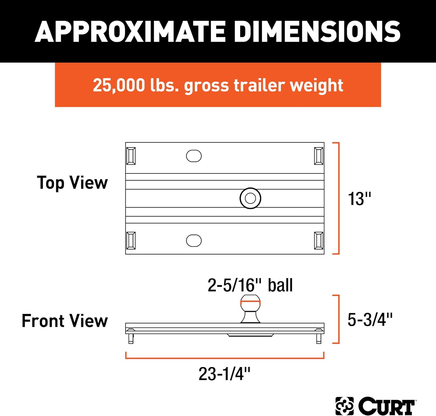 BRAND, CATEGORY, CURT, GOOSENECK HITCH, CURT 16055 Bent Plate 5th Wheel to Gooseneck Adapter Hitch, Fits Industry-Standard Rails, 25,000 lbs, 2-5/16-Inch Ball, Carbide Black Powder Coat