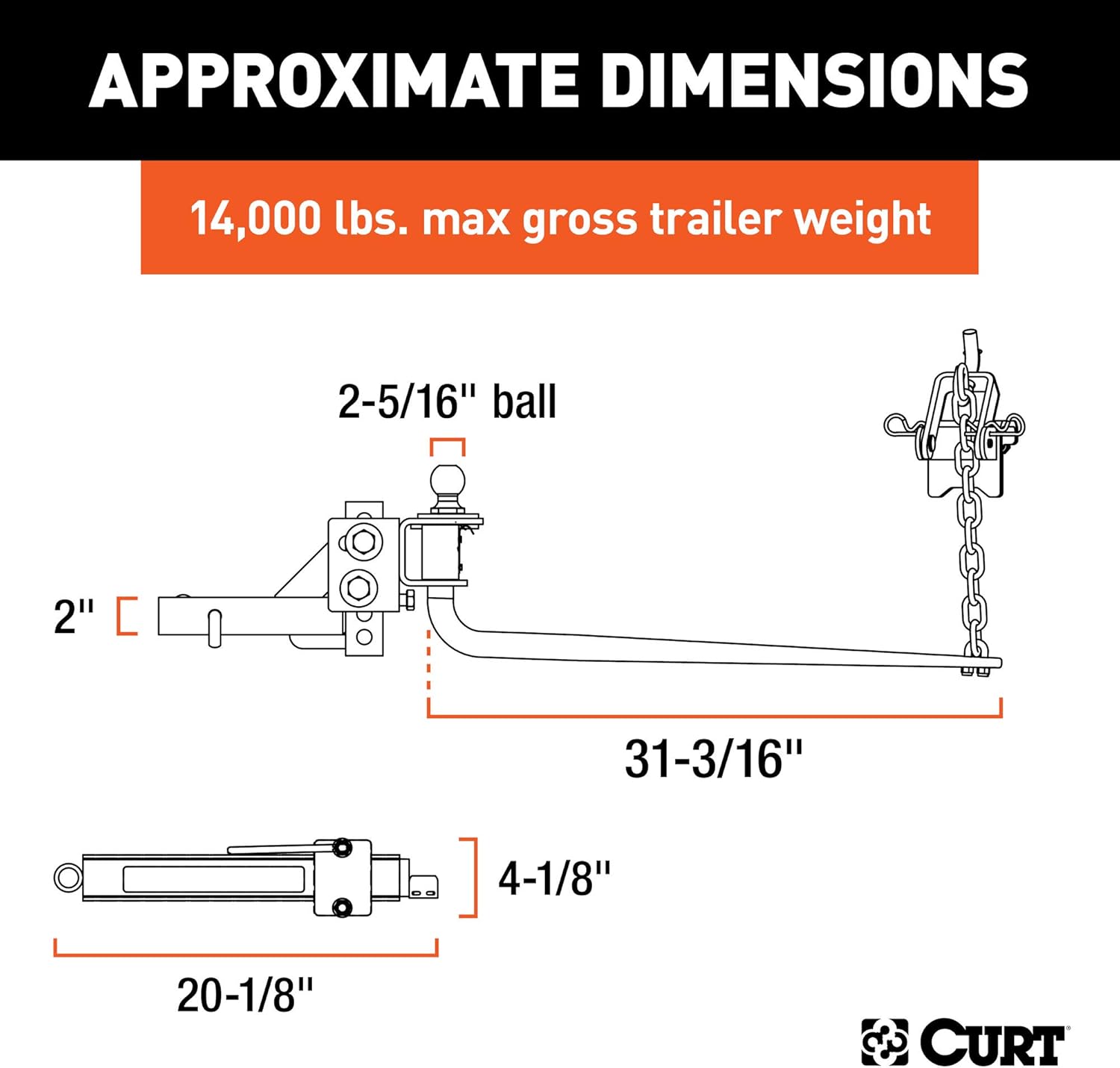 BRAND, CATEGORY, CURT, WEIGHT DISTRIBUTING HITCHES, CURT 17063 Round Bar Weight Distribution Hitch with Integrated Lubrication and Sway Control, Up to 14K, 2-In Shank, 2-5/16-Inch Ball , Black