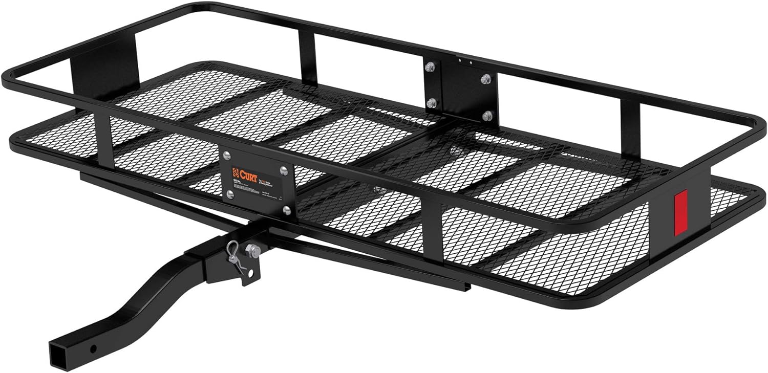 BRAND, CARGO BASKETS, CATEGORY, CURT, CURT 18153 60 x 24-Inch Basket Hitch Cargo Carrier, 500 lbs Capacity, Black Steel, 2-In Folding Shank