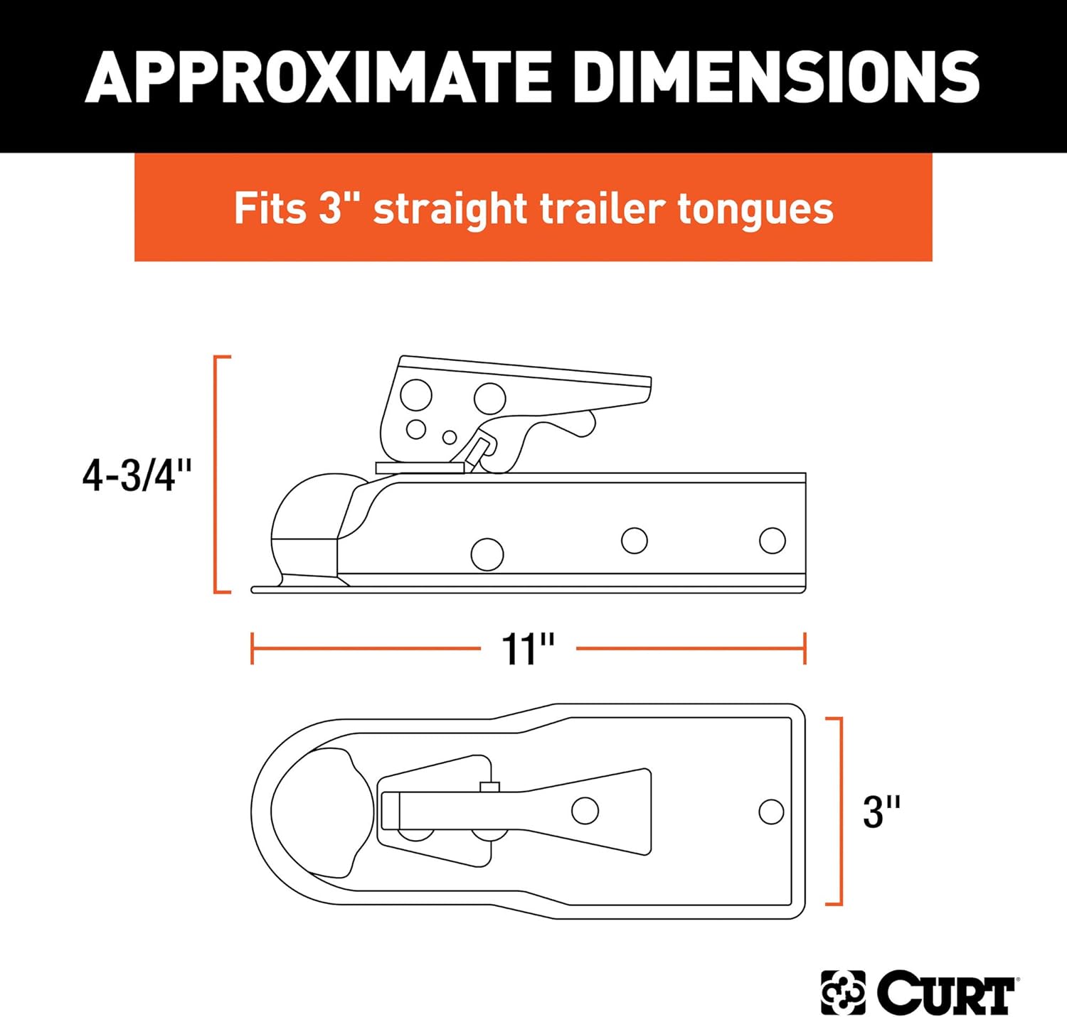 BRAND, CATEGORY, COUPLER PARTS, CURT, CURT 25100 Straight Tongue Trailer Coupler for 3-Inch Channel, 2-In Hitch Ball, 5,000 lbs