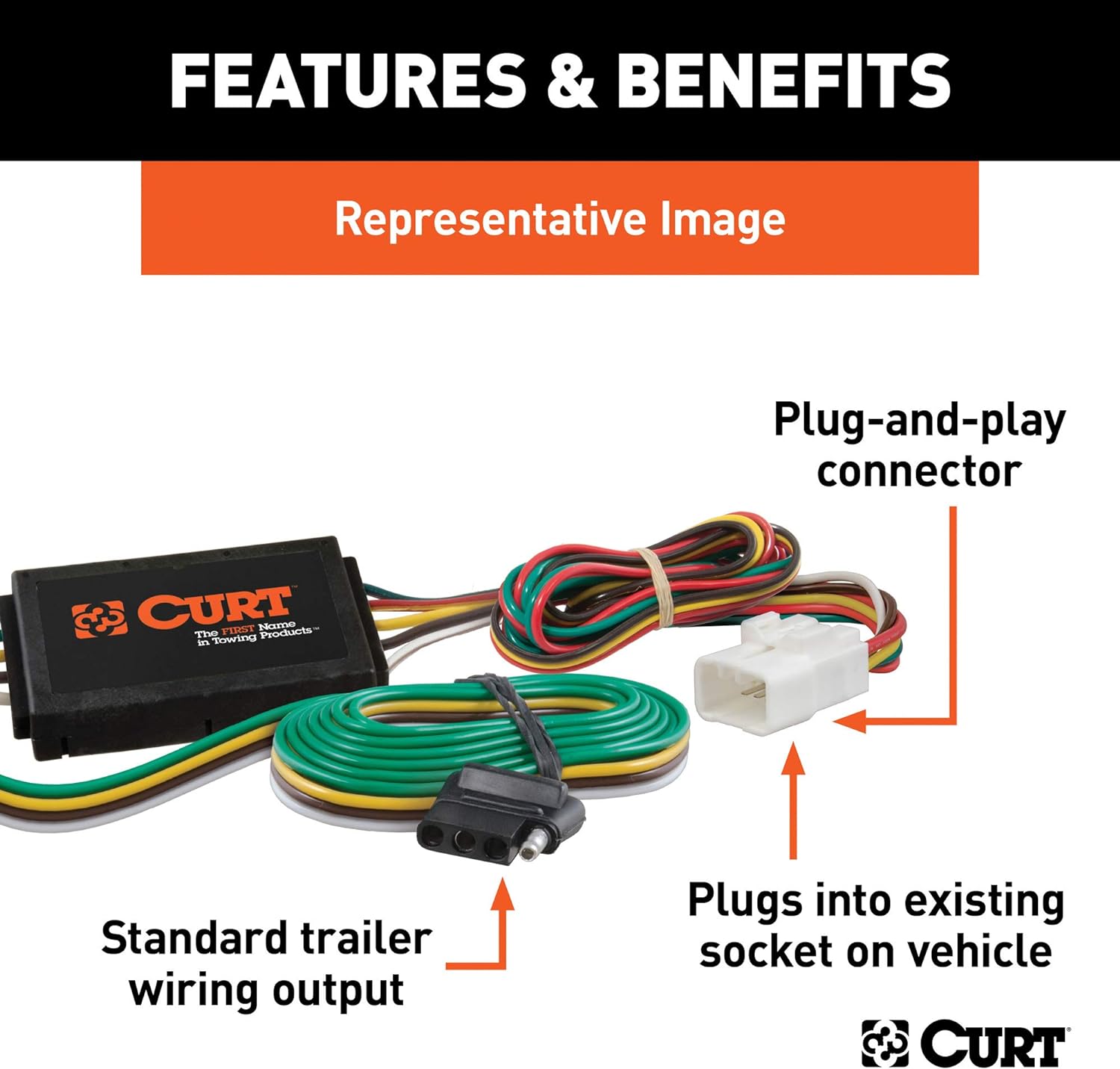 BRAND, CATEGORY, CONNECTORS, CURT, CURT 56291 Vehicle-Side Custom 4-Pin Trailer Wiring Harness, Fits Select Honda Pilot, Passport , Black