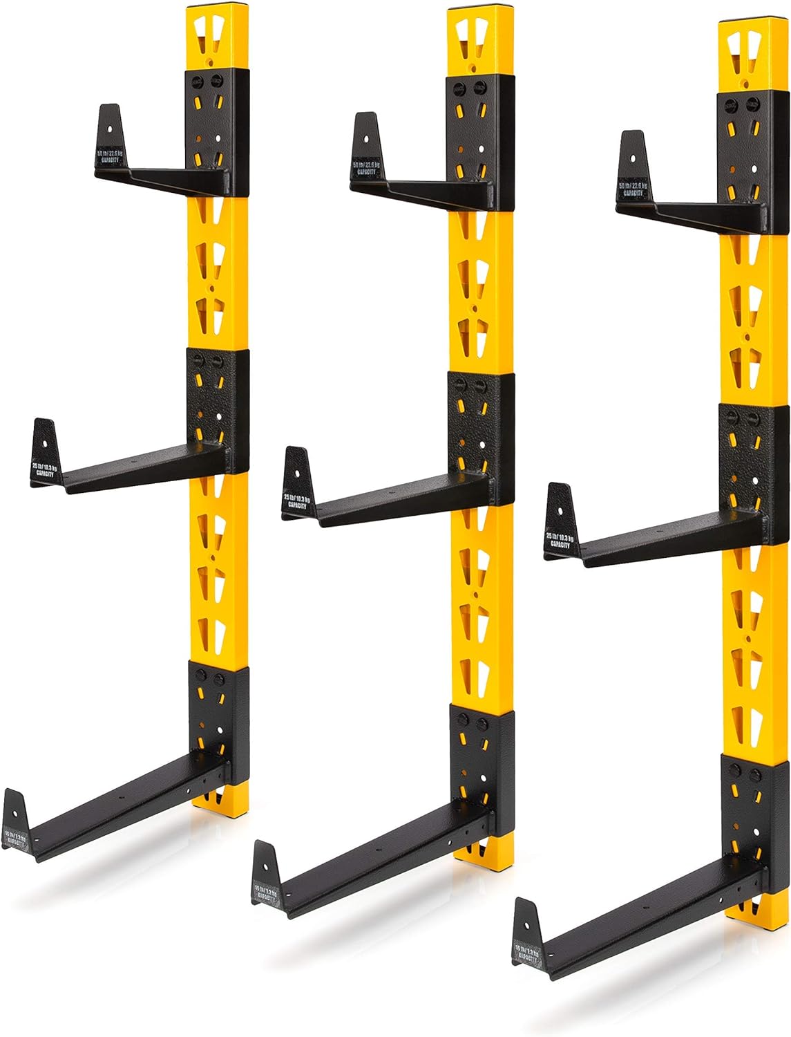 BRAND, CATEGORY, DEWALT, STORAGE RACKS, DEWALT 3-Piece Wall Mount Cantilever Wood and Lumber Storage Rack for Workshop Shelving, Multi-Depth Storage, Supports a Total of 273 lbs.