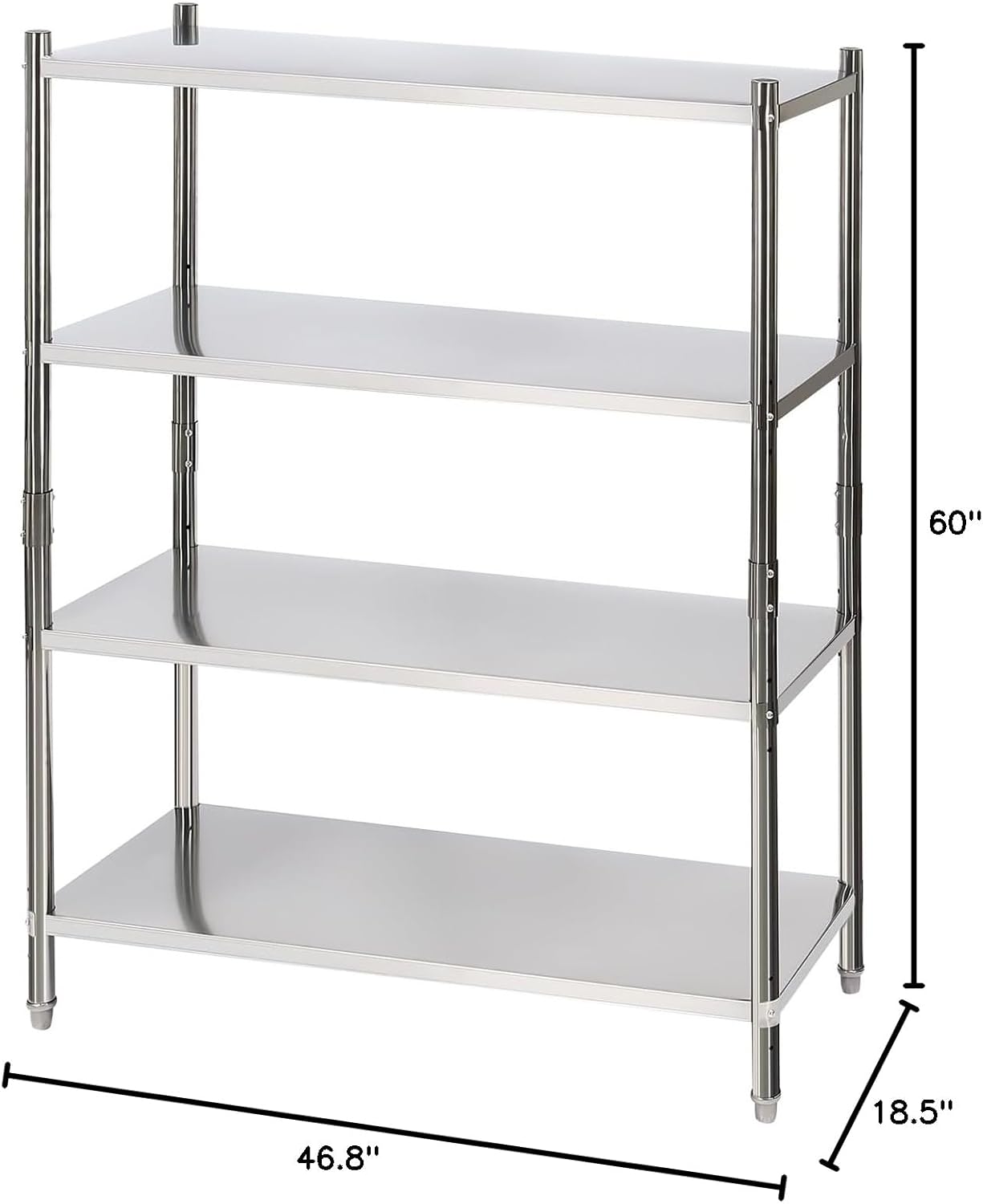 BRAND, CATEGORY, DYNAMI, UTILITY SHELVES, DYNAMI 4-Tier Stainless Steel Shelving, Adjustable Height Stainless Steel Storage Shelf Industrial Storage Rack,Load 330lb Per Shelf,for Kitchen Office Garage (4-Tier,58in W x 17.5in D x 58in H)