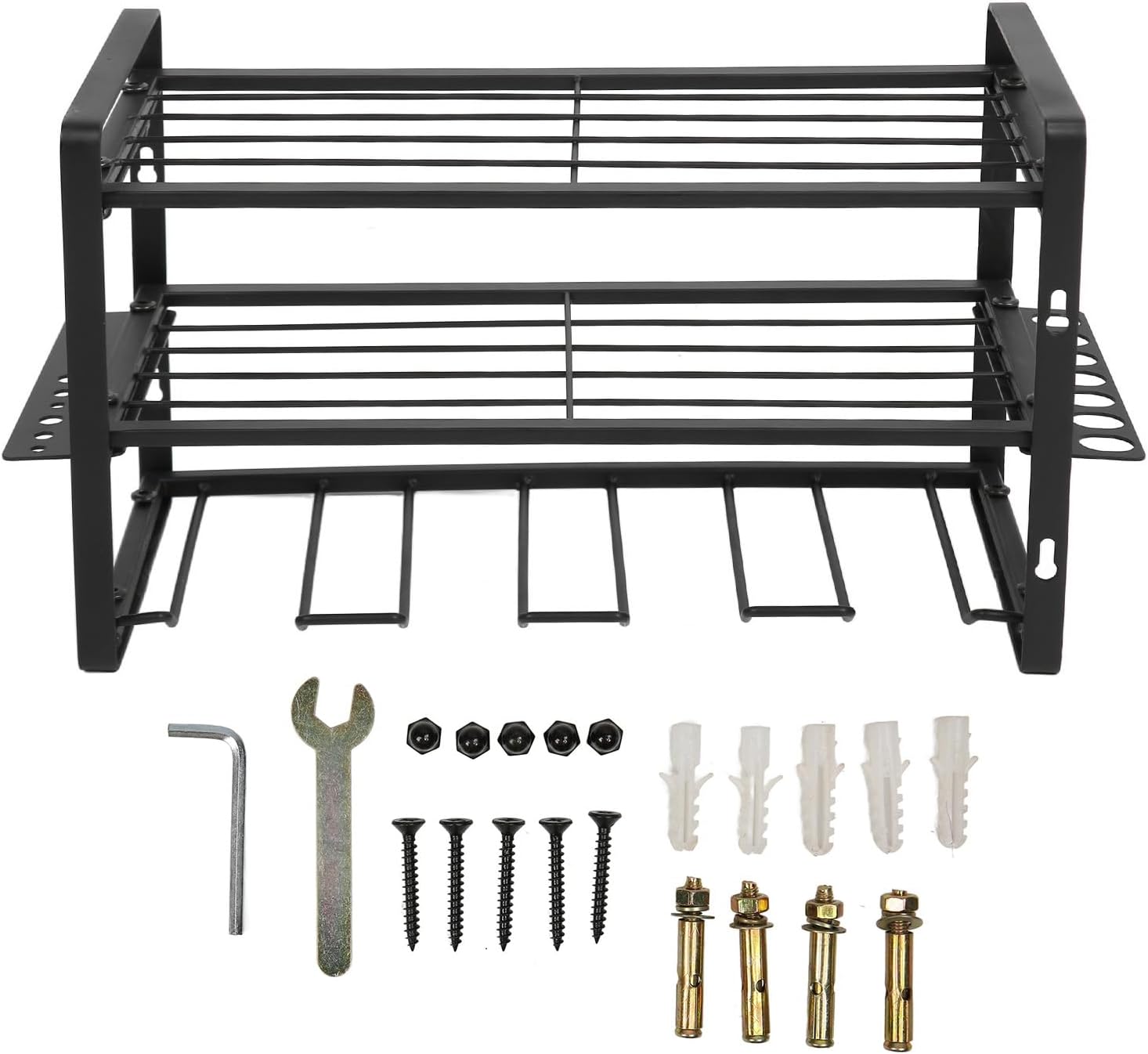 BRAND, CATEGORY, NATUDECO, STORAGE RACKS, Power Tool Organizer Storage 150lb Load Bearing Wall Mount Tool Rack with Full Accessories for Garage Workshop