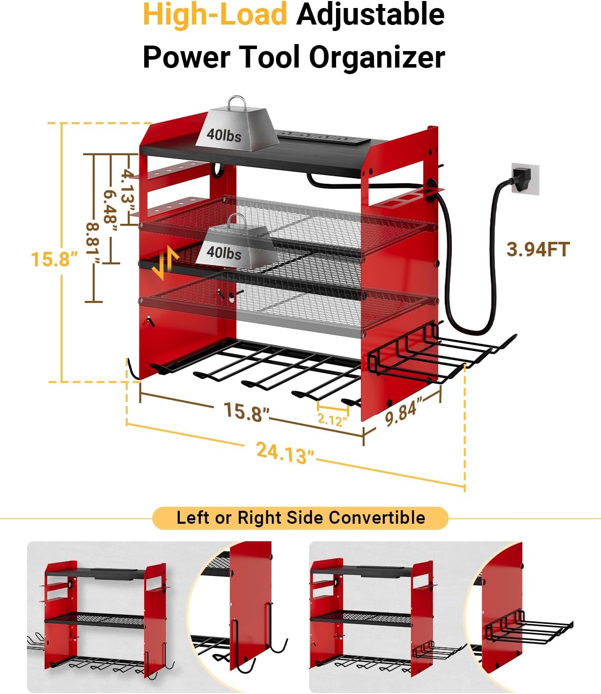 BRAND, CATEGORY, DUNATOU, STORAGE RACKS, Dunatou Wall Mount Power Tool Organizer Rack and Power Tool Organizer Cart Heavy Duty 4 Tier Rolling Tool Cart for Garage