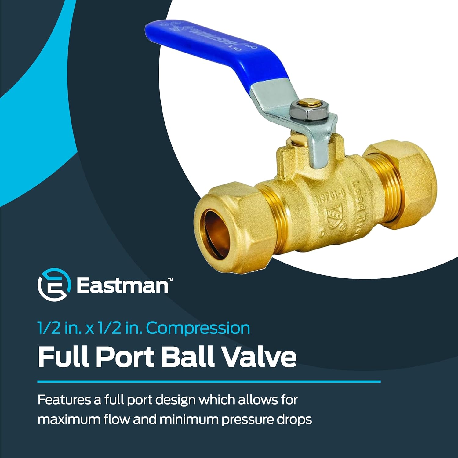 BALL VALVES, BRAND, CATEGORY, EASTMAN, EZ-FLO 1/2 Inch Compression Heavy Duty Full Port Ball Valve, Brass Plumbing Fitting, 20096LF