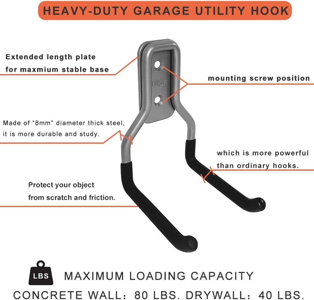 BRAND, CATEGORY, FRMSAET, HOOKS, FRMSAET Sturdy and Durable Metal Hooks Garage Hanging System Yard Tool Organizer and Holder Utility Hooks,（Grey, Large） (2 Pack L Hooks)