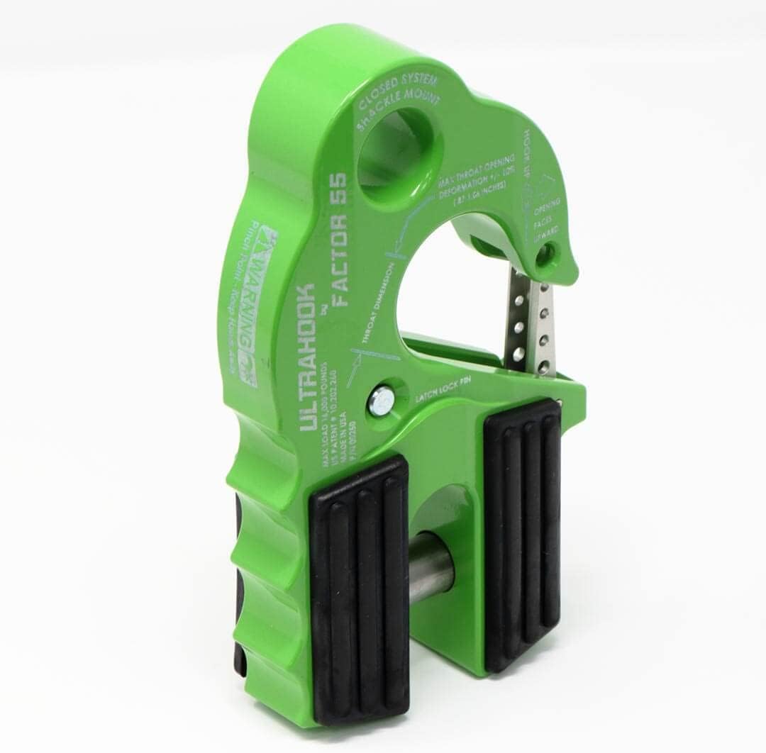 BRAND, CATEGORY, FACTOR 55, TOW HOOKS, Factor 55 UltraHook Winch Hook with Shackle Mount - Monster Green