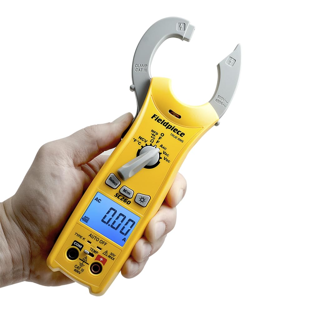 BRAND, CATEGORY, FIELDPIECE, MULTI TESTERS, Fieldpiece Compact HVACR Clamp Multimeter SC260 – True RMS Clamp Meter with Temperature, Capacitance & Backlight